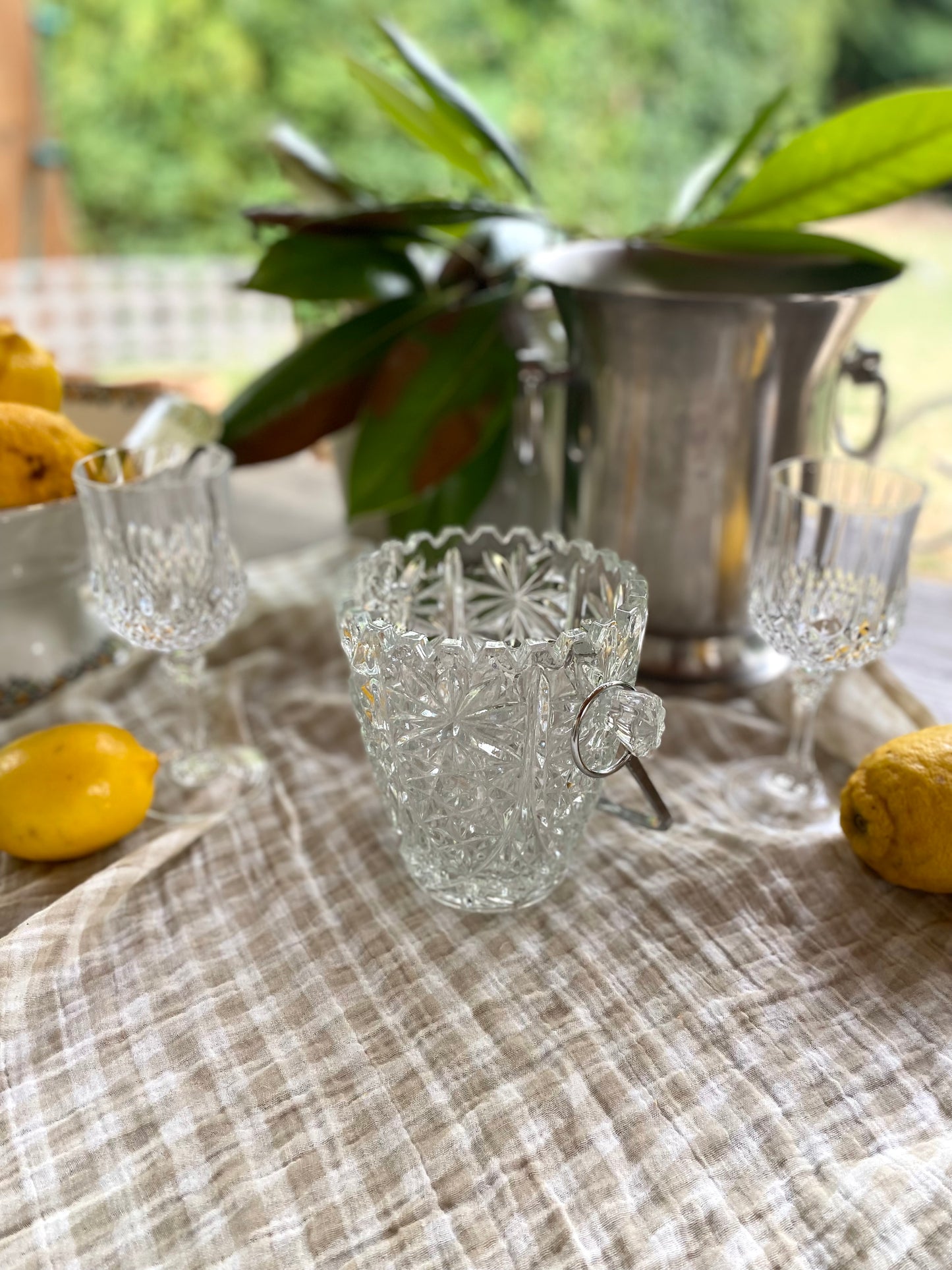 Seau à glaçons en verre pressé, motif étoilé, 1960
