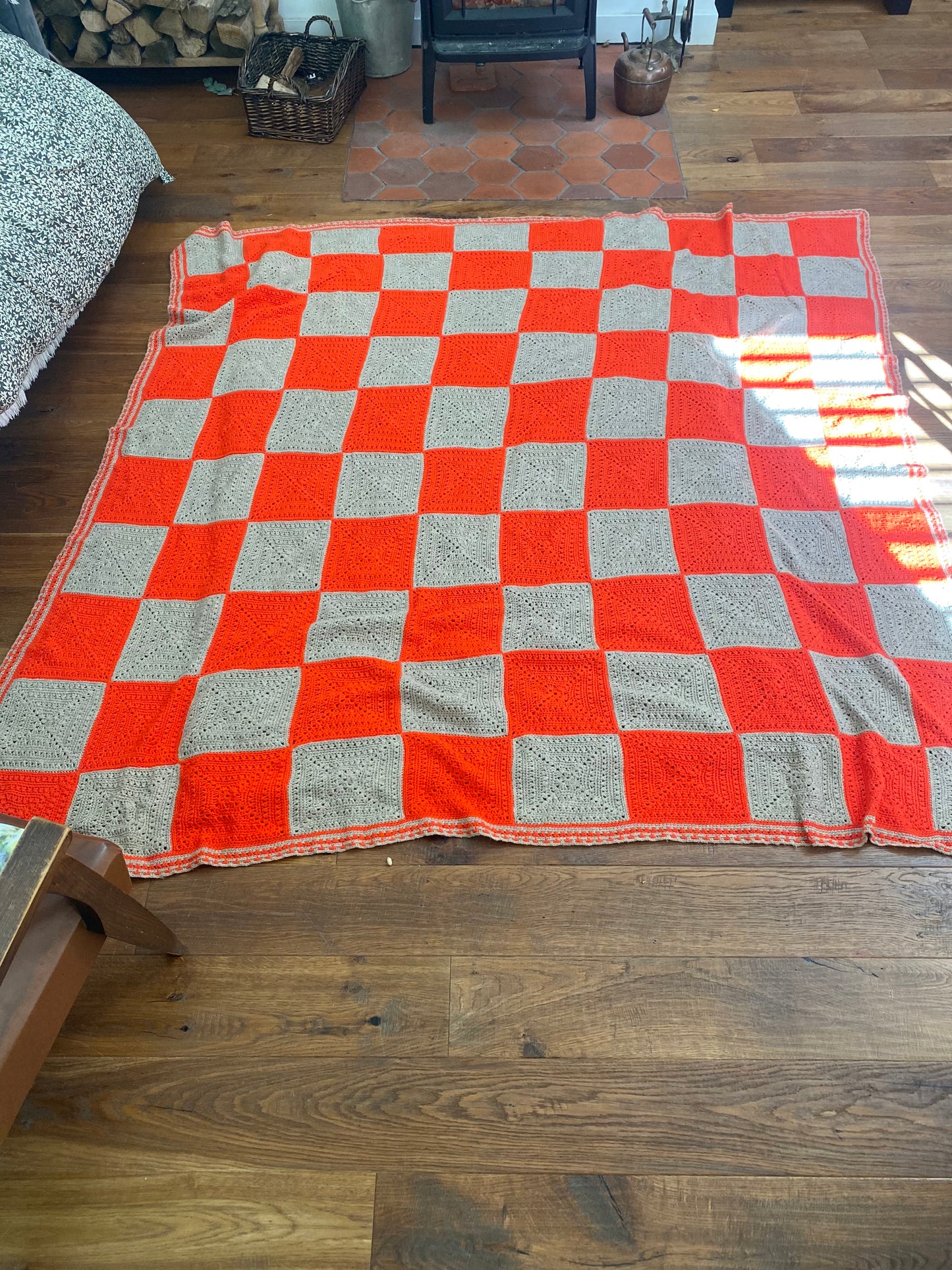 Plaid en laine au crochet vintage