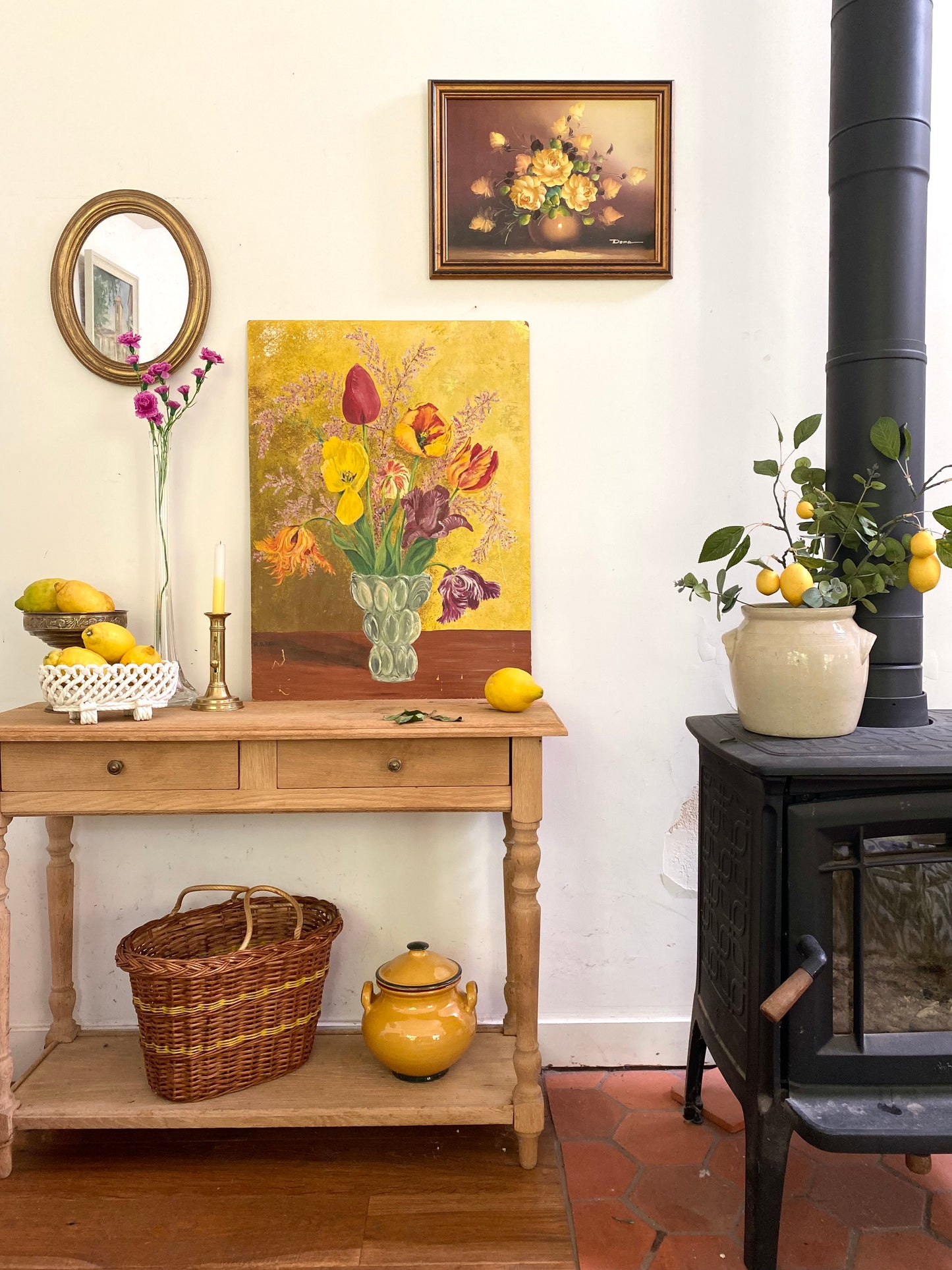 Bouquet de tulipes au fond doré — Huile sur panneau, 1977