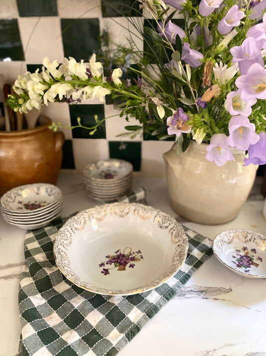 Service à dessert porcelaine Bavaria — décor violettes et dorures, années 1930