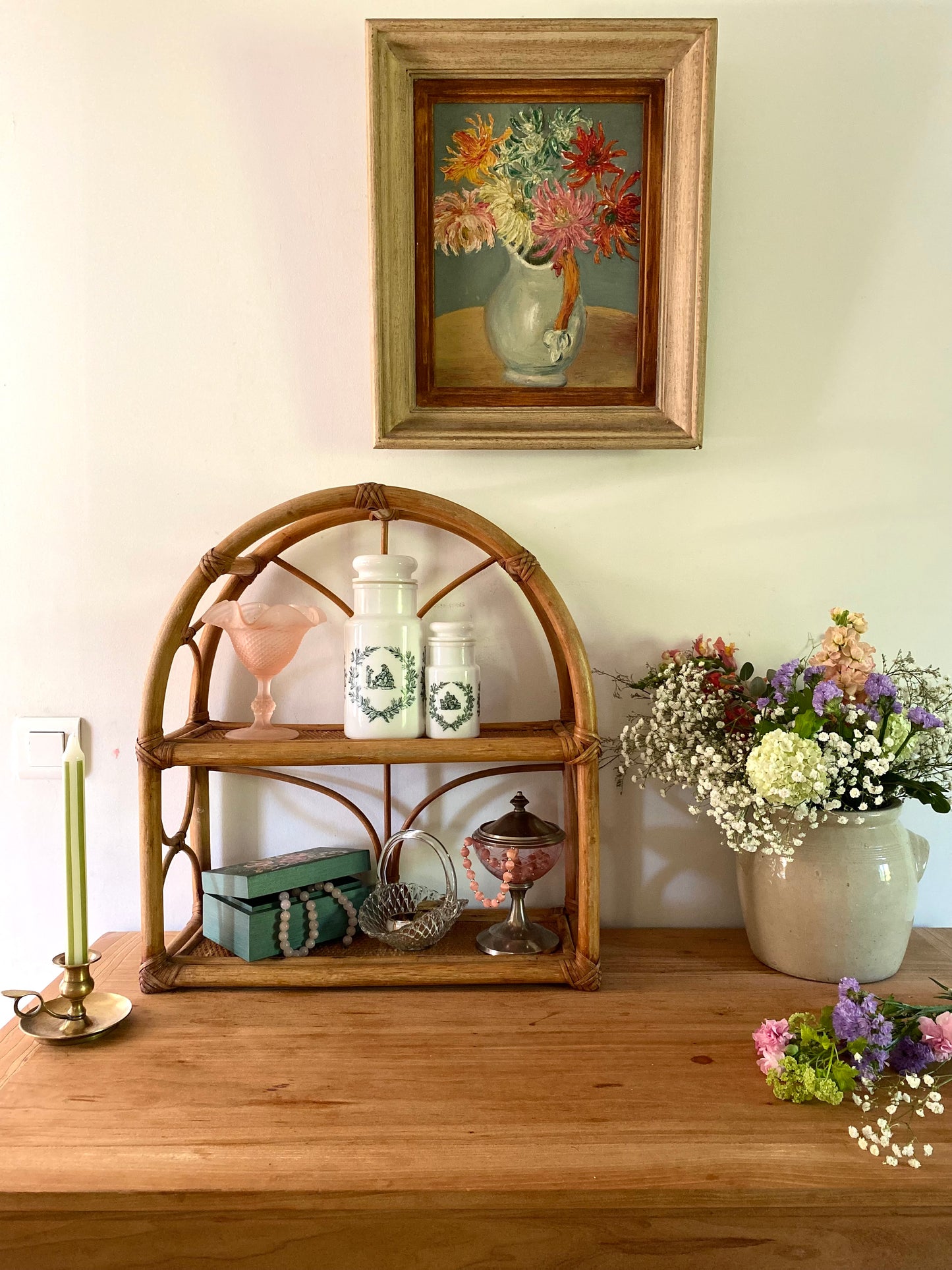 Étagère "Arche" en Rotin & Cannage – Vintage 1970