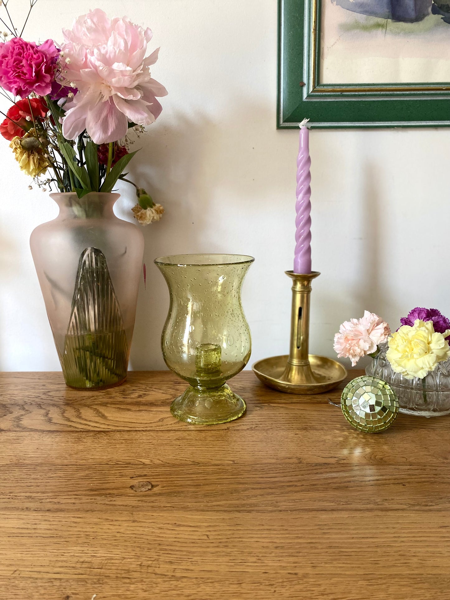 Bougeoir en verre bullé ancien