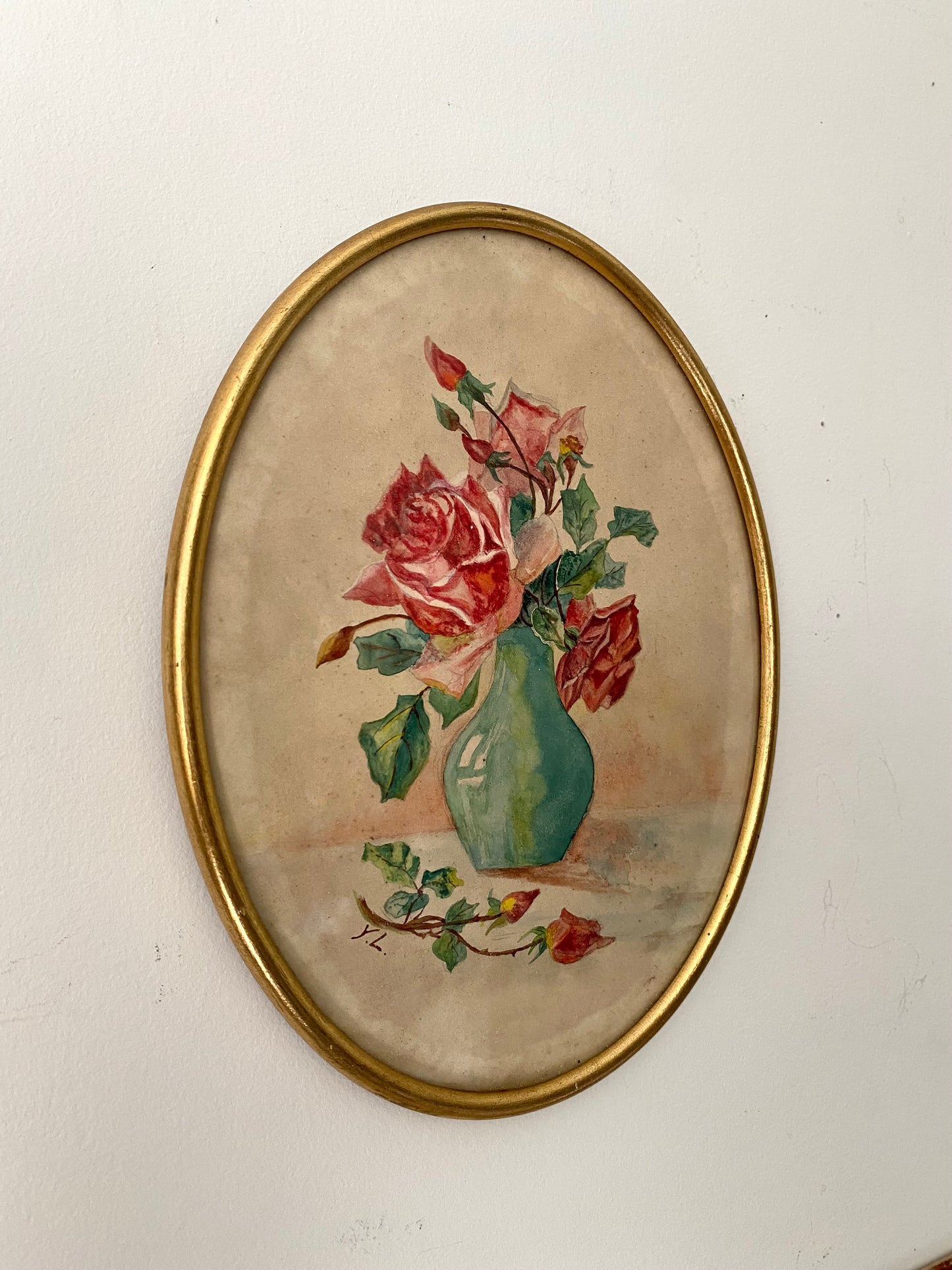 Aquarelle Originale de Roses - 1950
