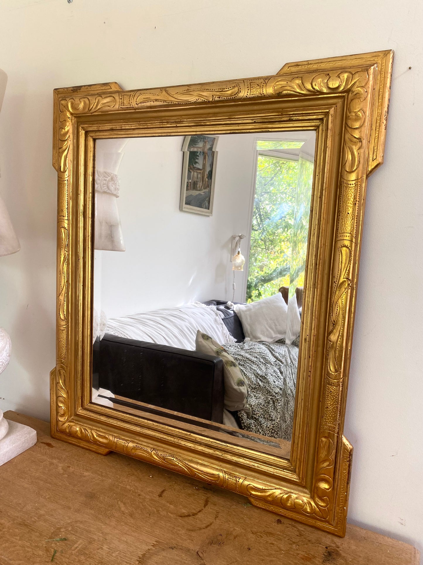 Superbe miroir ancien biseauté à "oreilles" – Style Louis-Philippe – Fin XIXe