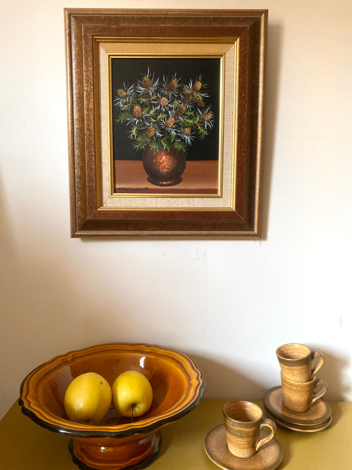 Nature morte aux chardons, huile sur toile signée P. Beaudroit, 1992