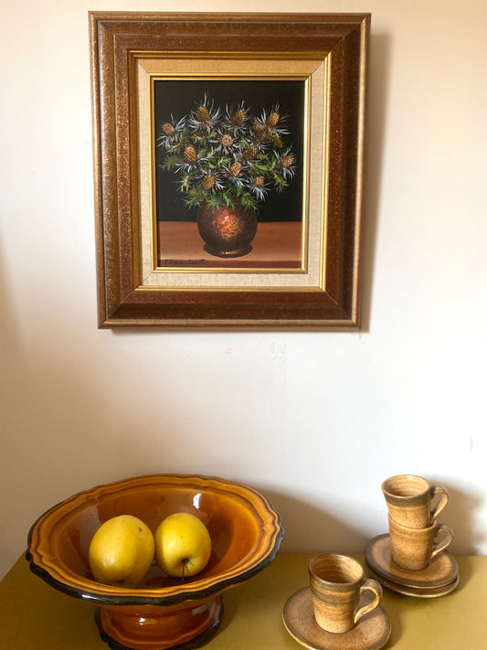 Nature morte aux chardons, huile sur toile signée P. Beaudroit, 1992