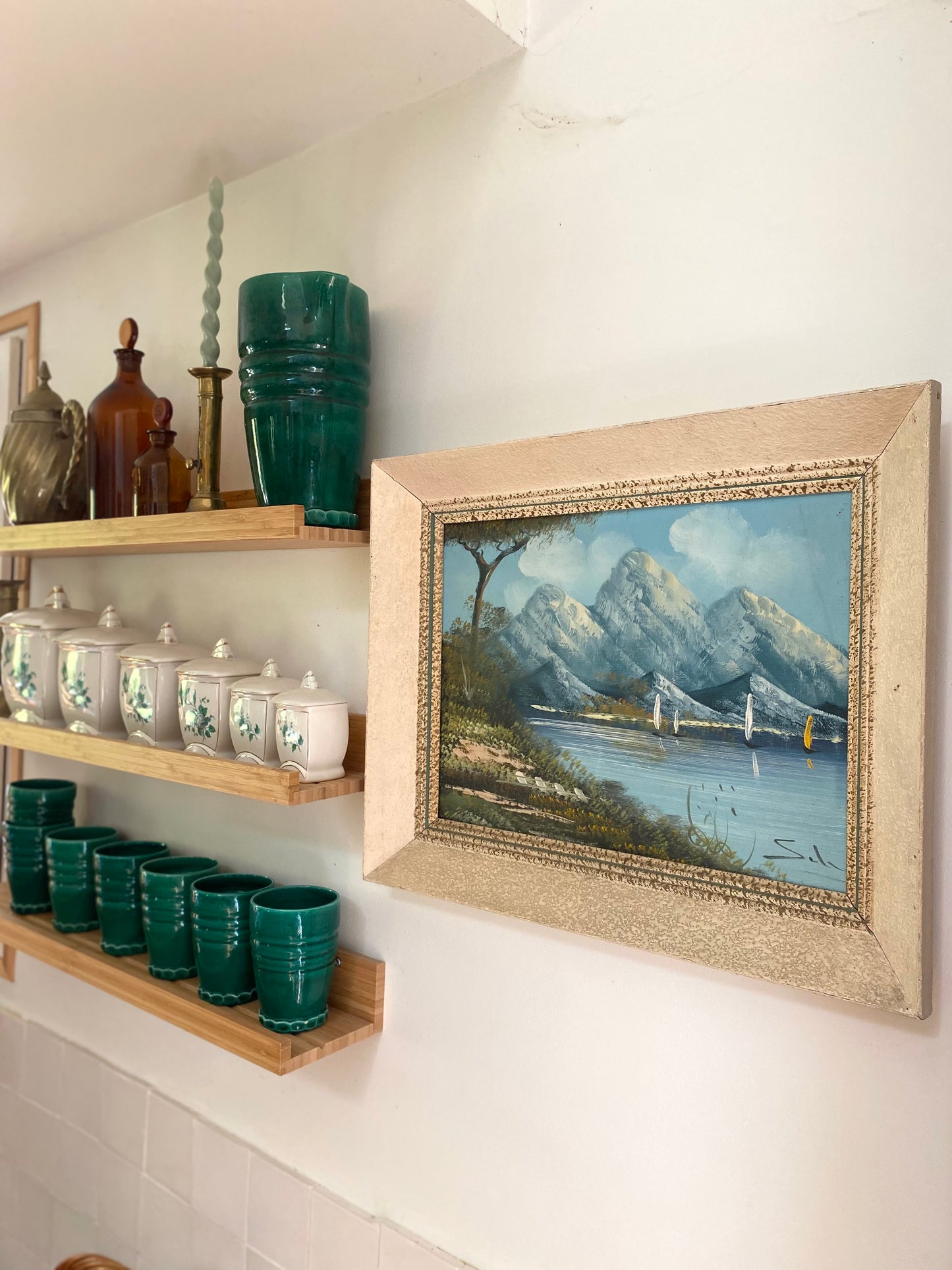 Huile sur toile Paysage de Montagne & Lac – Cadre Montparnasse – Années 60/70