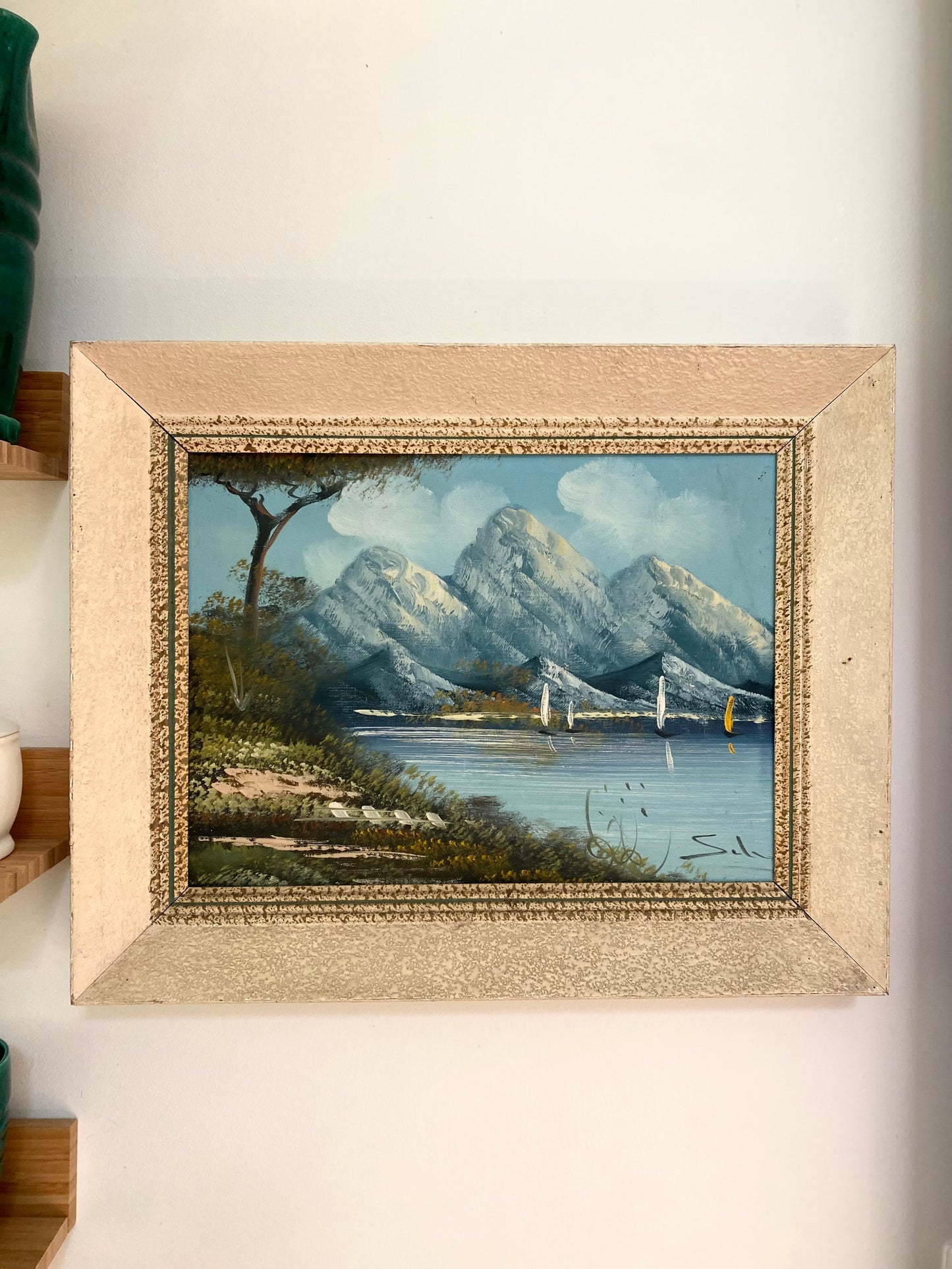 Huile sur toile Paysage de Montagne & Lac – Cadre Montparnasse – Années 60/70