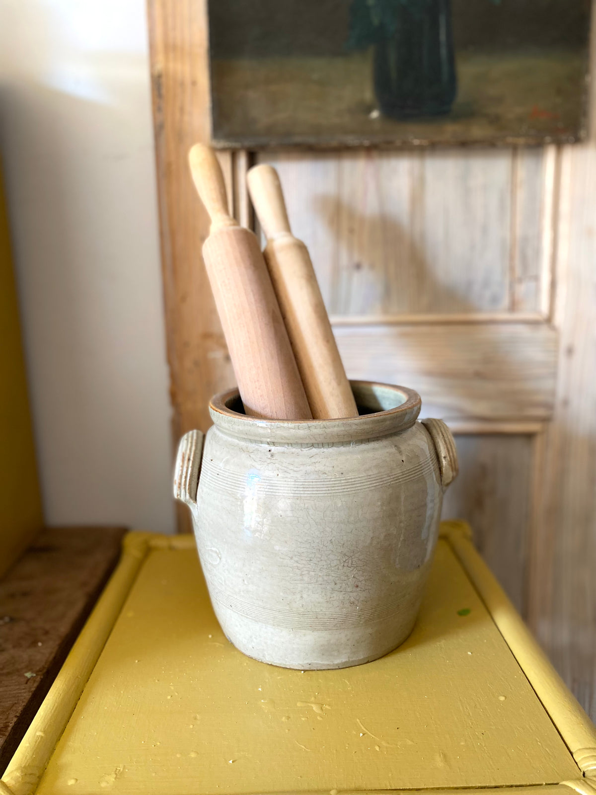 Pot à graisse en grès vernissé gris, deux anses cannelées