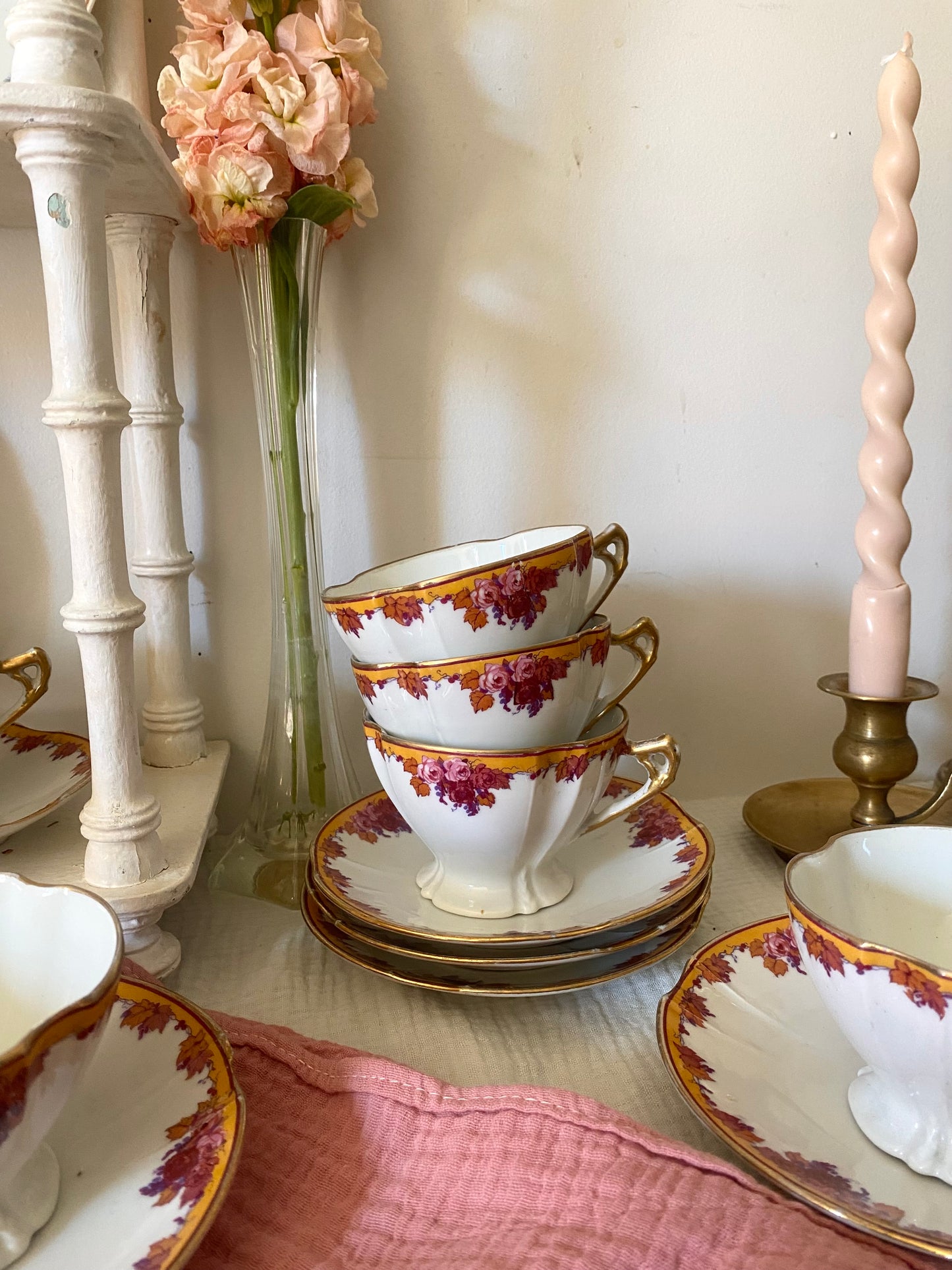 Élégant Service de 6 Tasses à Thé Limoges, Belle Époque