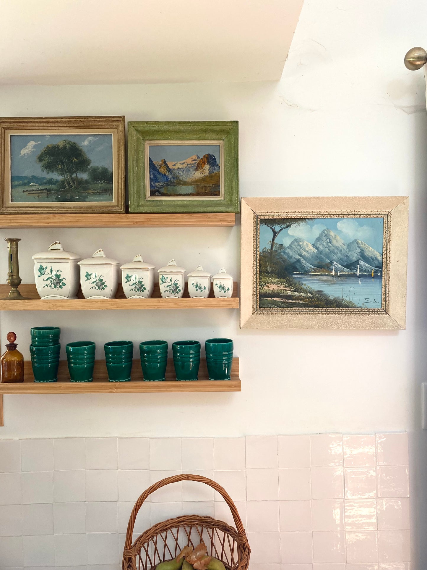 Tableau ancien : Paysage au bord de l'eau - Huile sur panneau