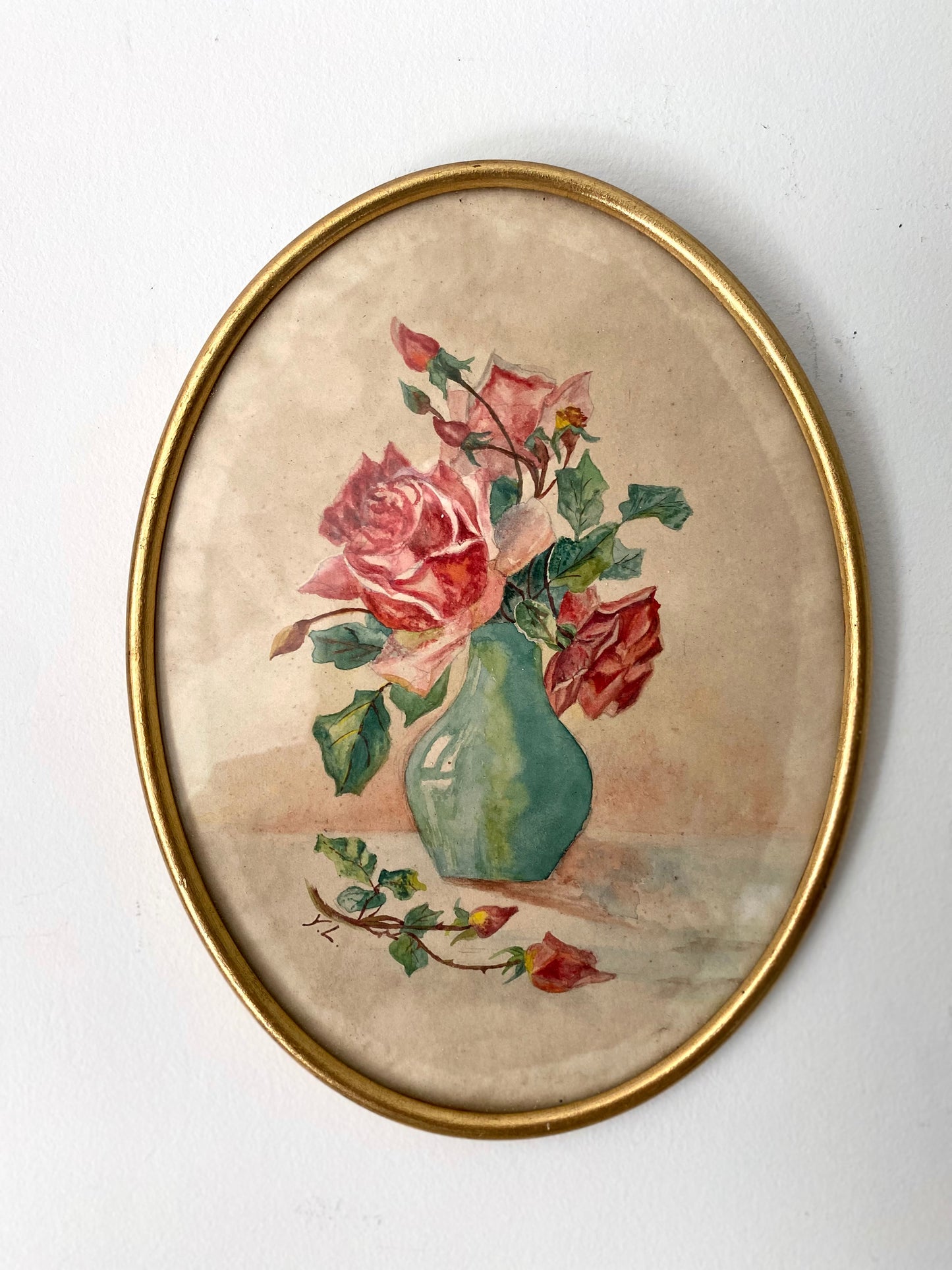 Aquarelle Originale de Roses - 1950