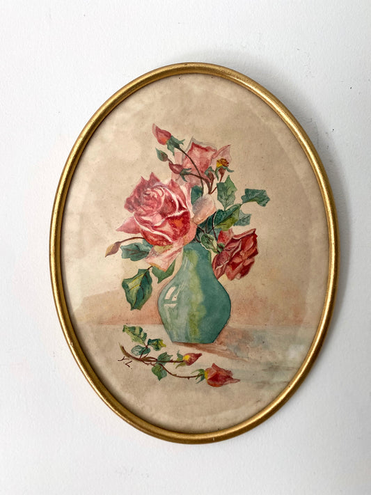 Aquarelle Originale de Roses - 1950