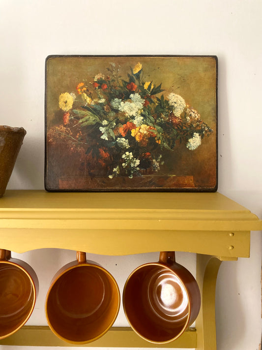 Tableau Bouquet d'après Delacroix, reproduction sur panneau vintage