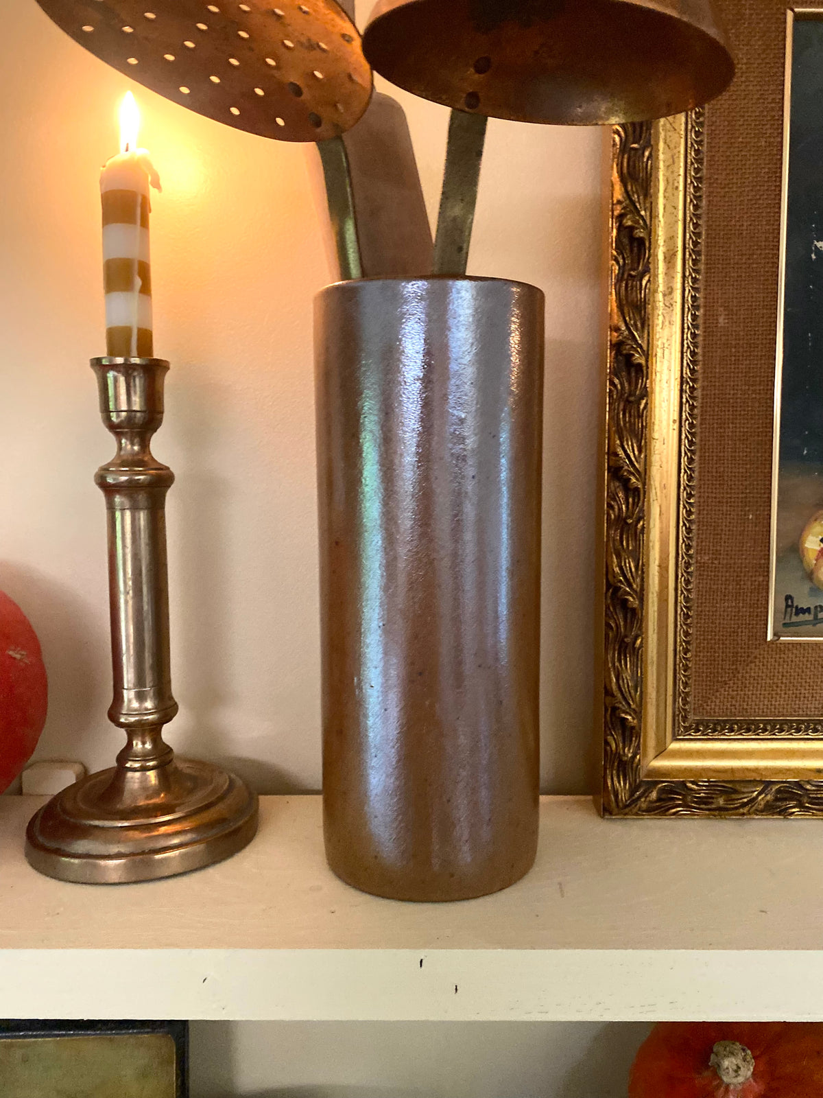 Grand vase cylindre en grès émaillé, 1970