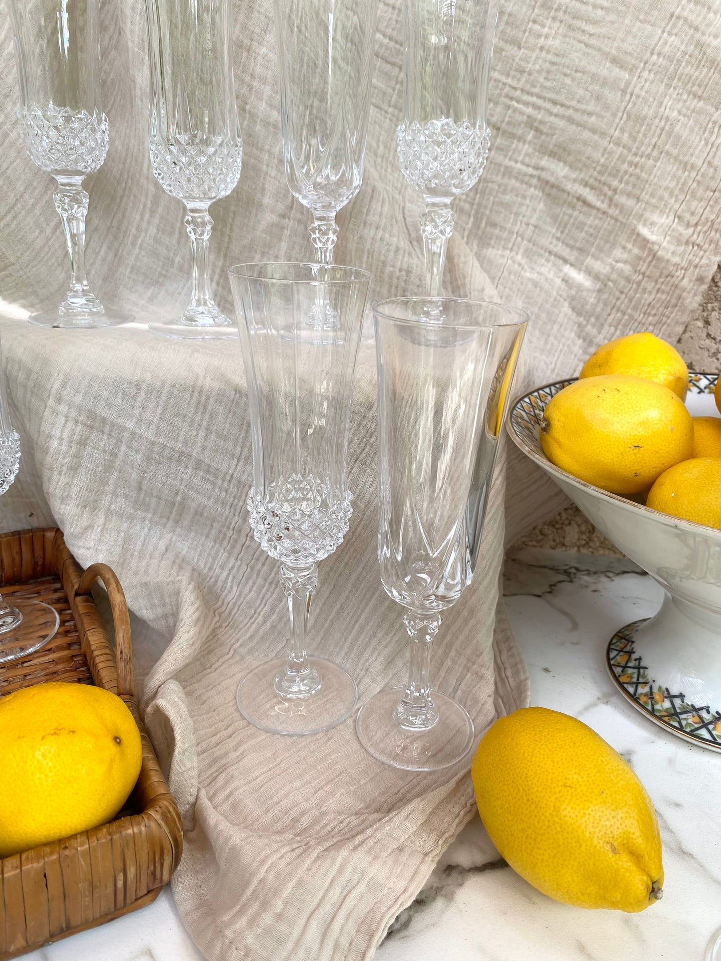 10 flûtes à champagne en cristal, pointes de diamant