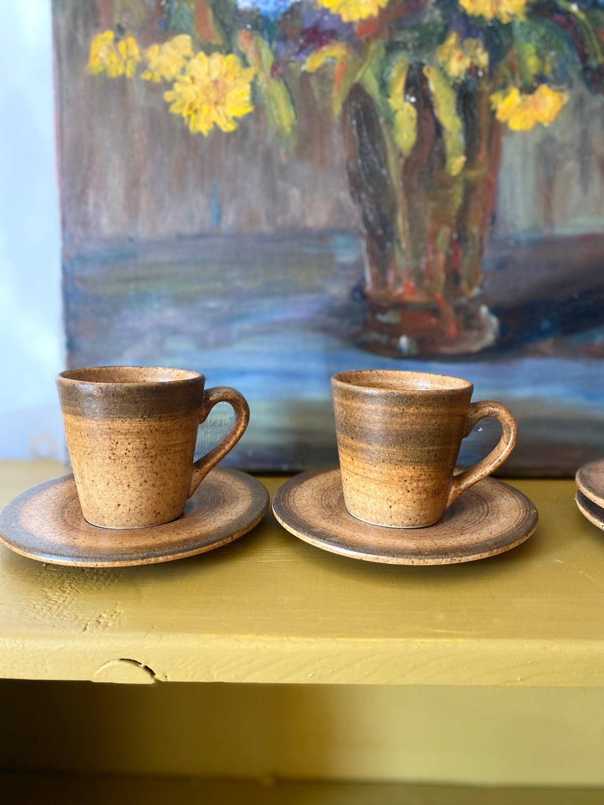 Set de 4 tasses à expresso et soucoupes en grès, années 60-70