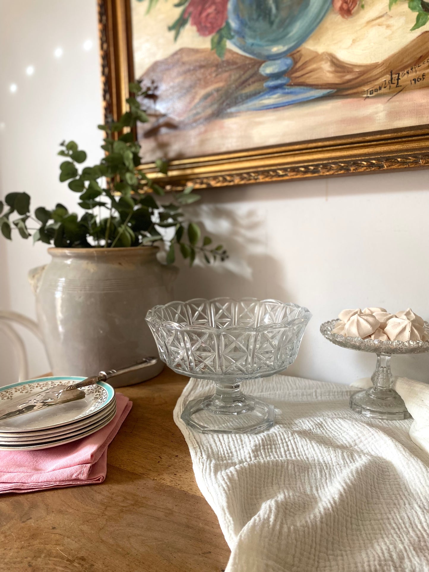 Coupe à fruits / Compotier vintage en verre moulé – Style Art Déco