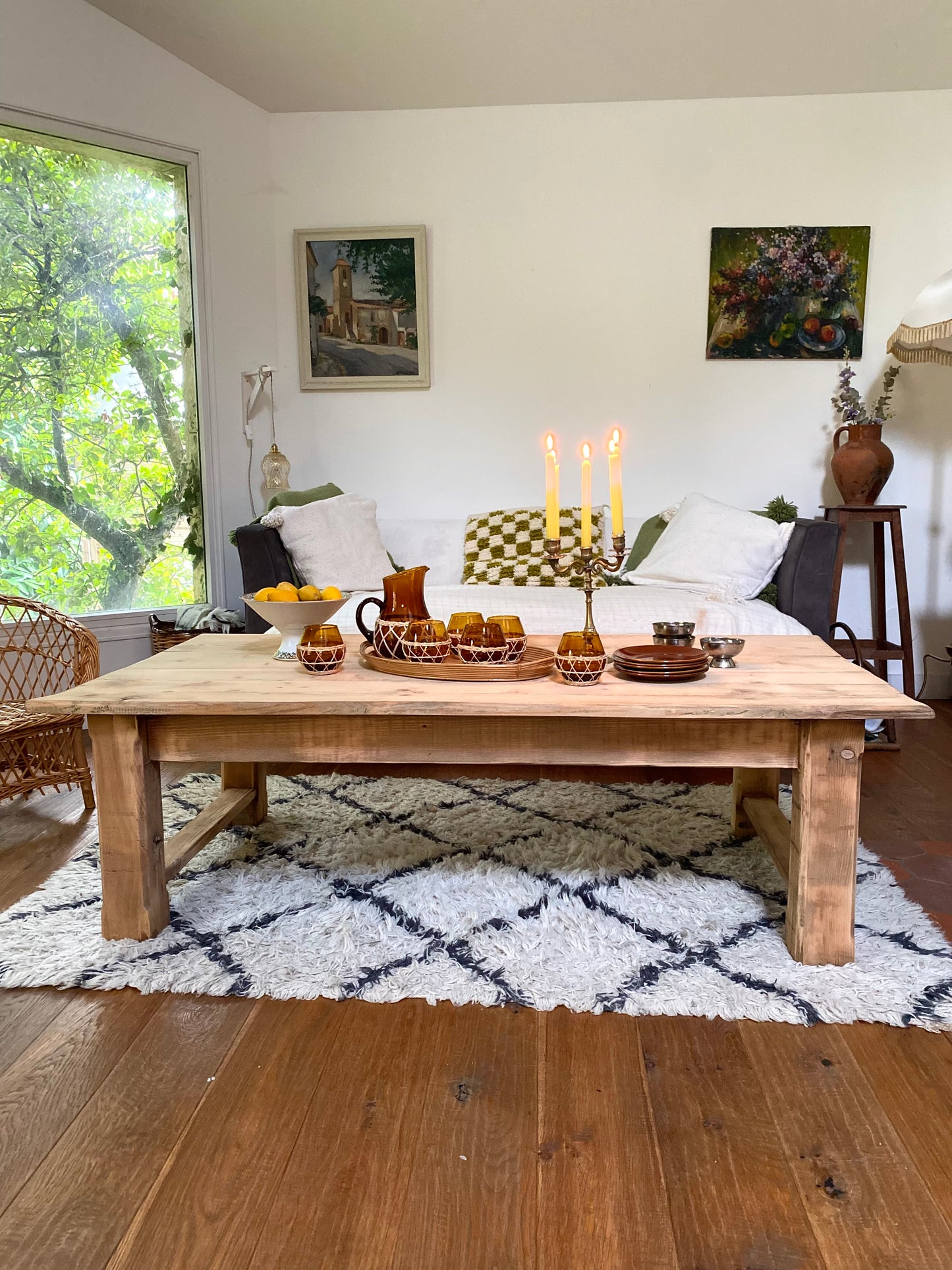Table de ferme basse en bois ancien