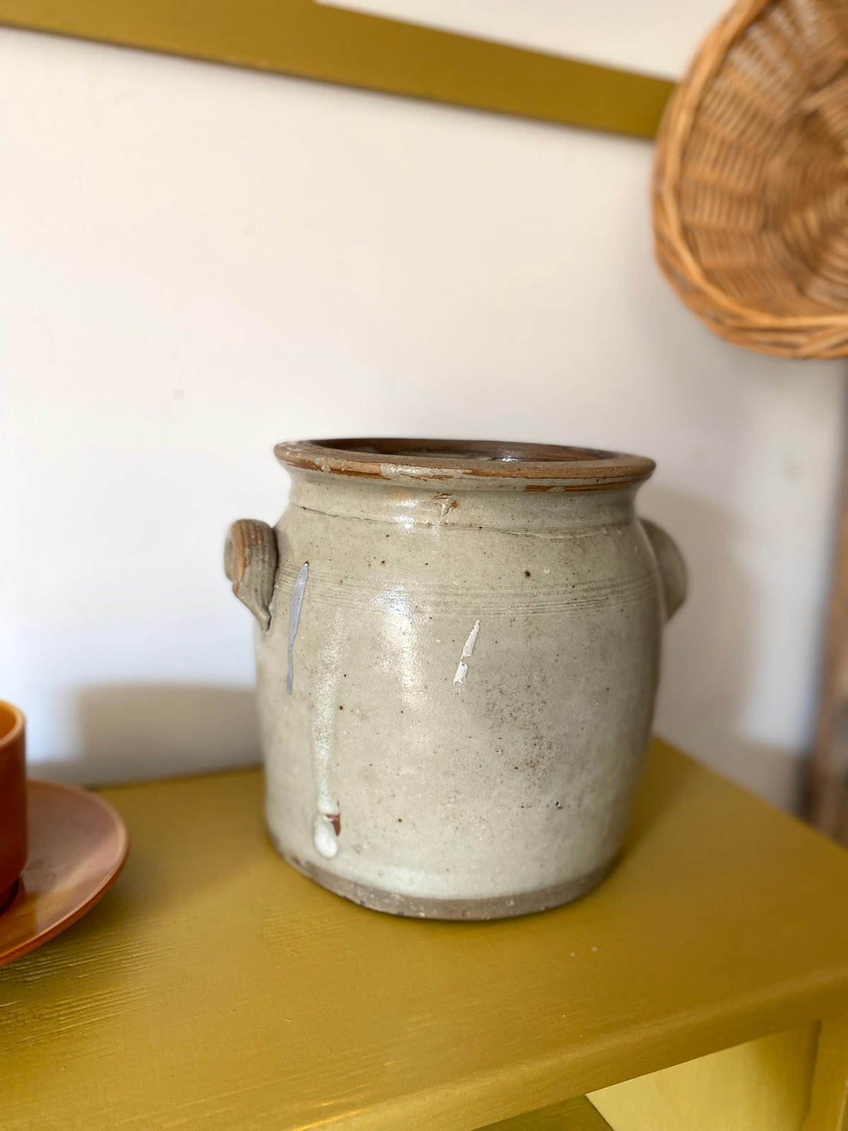 Pot à confit ancien en grès émaillé à deux anses