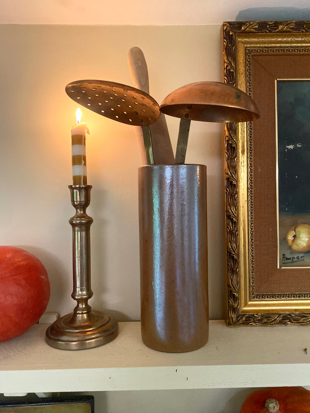 Grand vase cylindre en grès émaillé, 1970