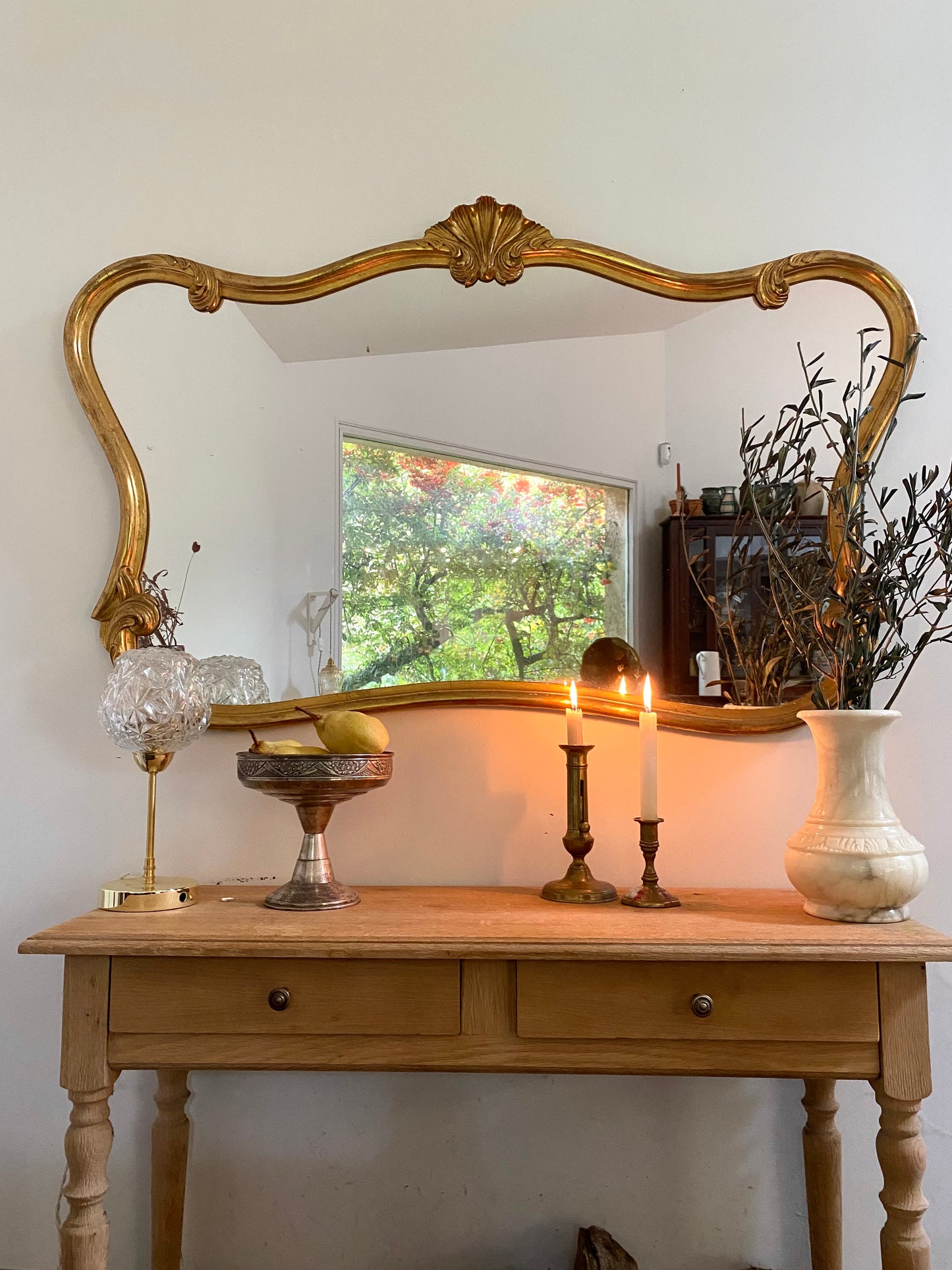 Grand miroir baroque ancien à coquille