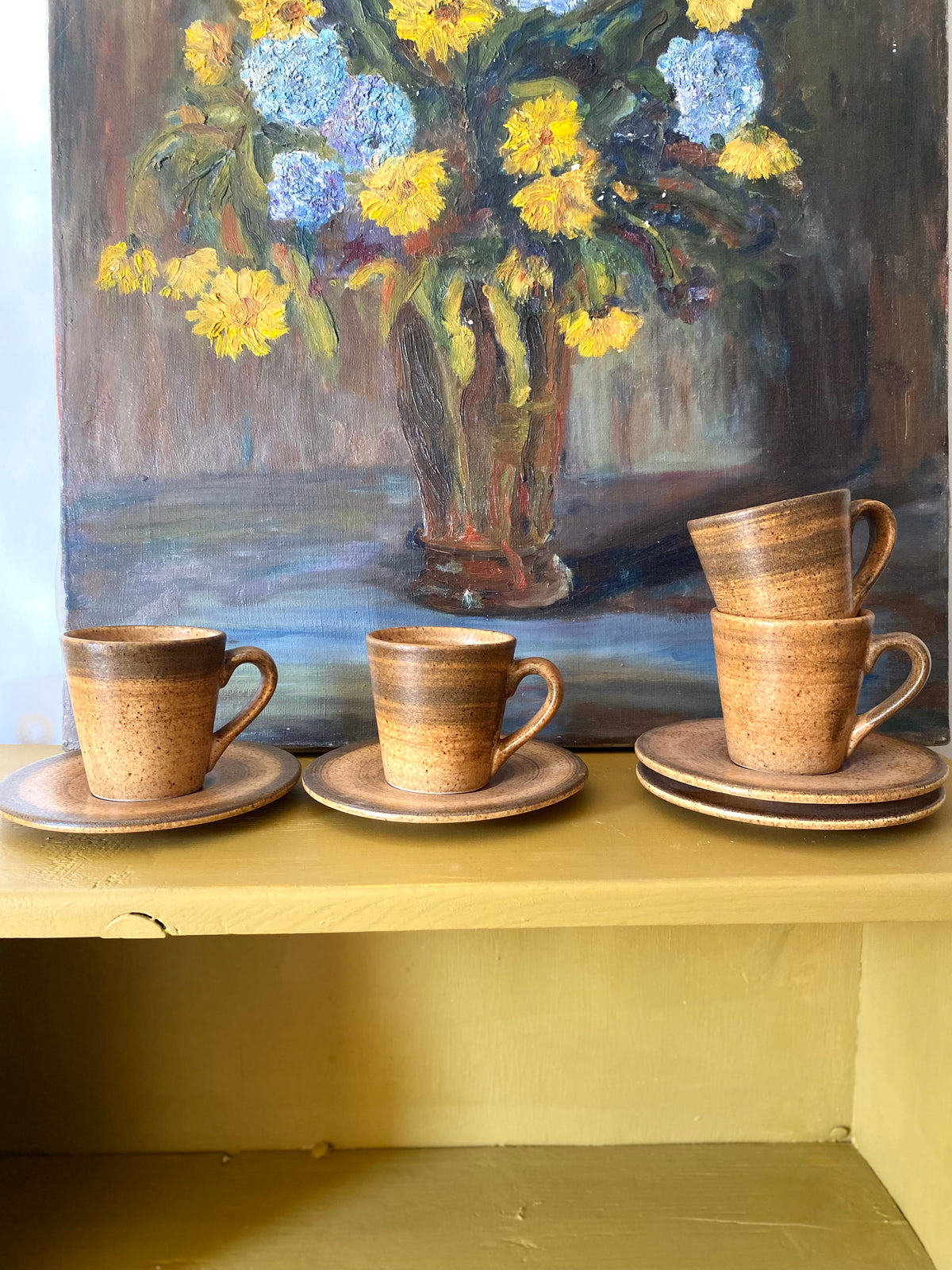 Set de 4 tasses à expresso et soucoupes en grès, années 60-70
