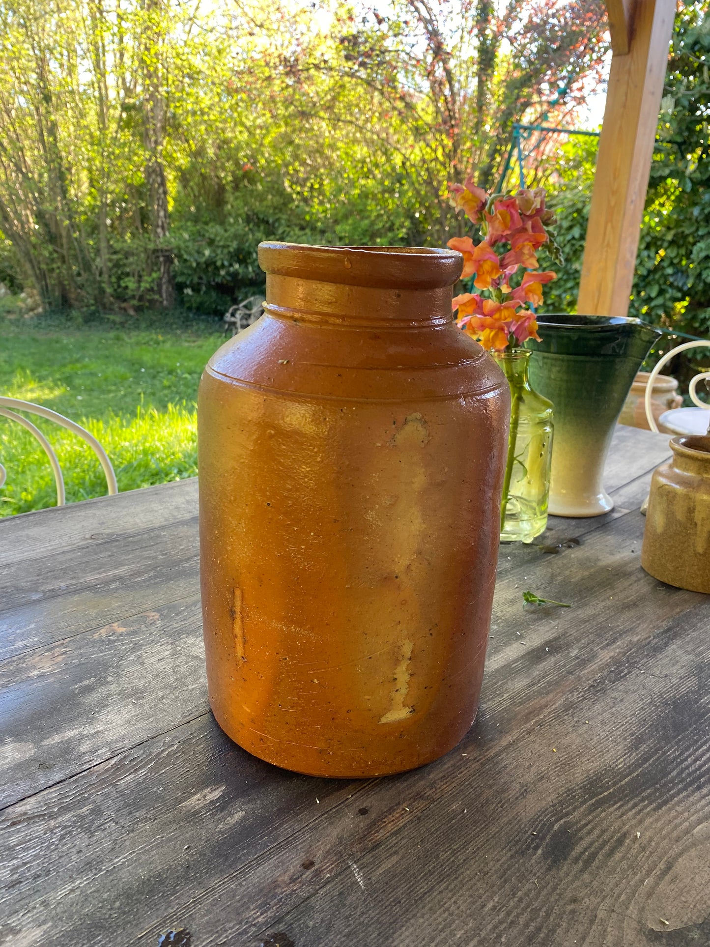 Authentique Grand Pot à Confit en Grès - fin du XIXe siècle ou du tout début du XXe siècle (environ 1880 - 1920).