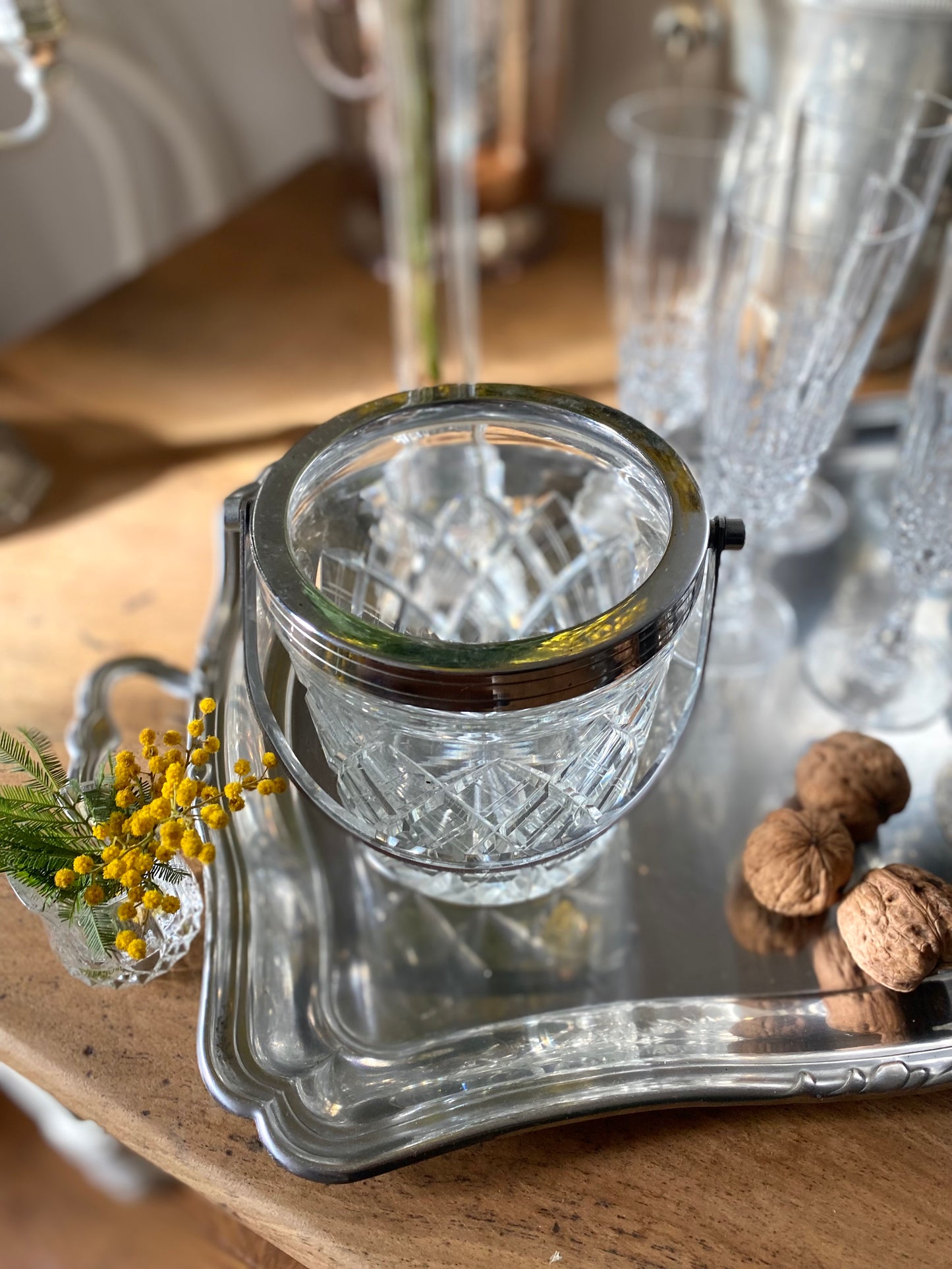 Seau à glaçons en cristal taillé ancien