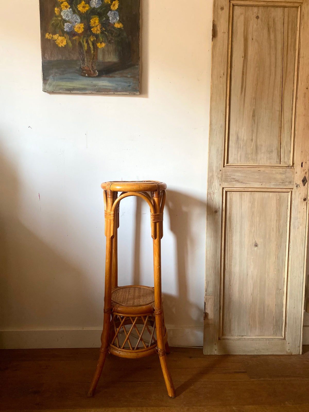Sellette en rotin à deux plateaux, années 60