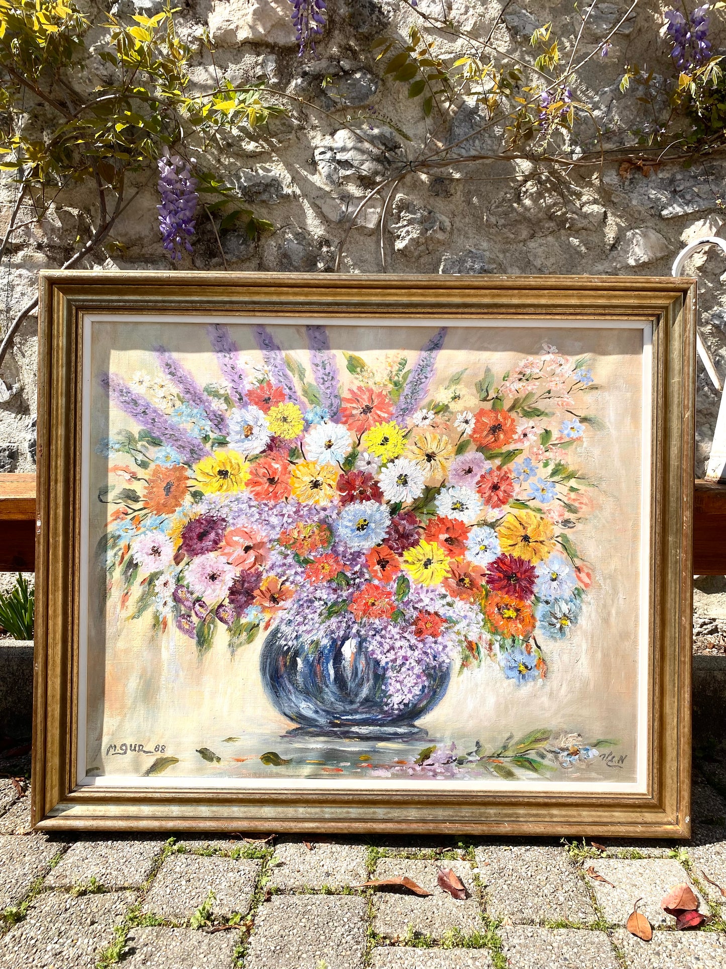 Magnifique Nature Morte : Bouquet de Fleurs Champêtres datée de 1988