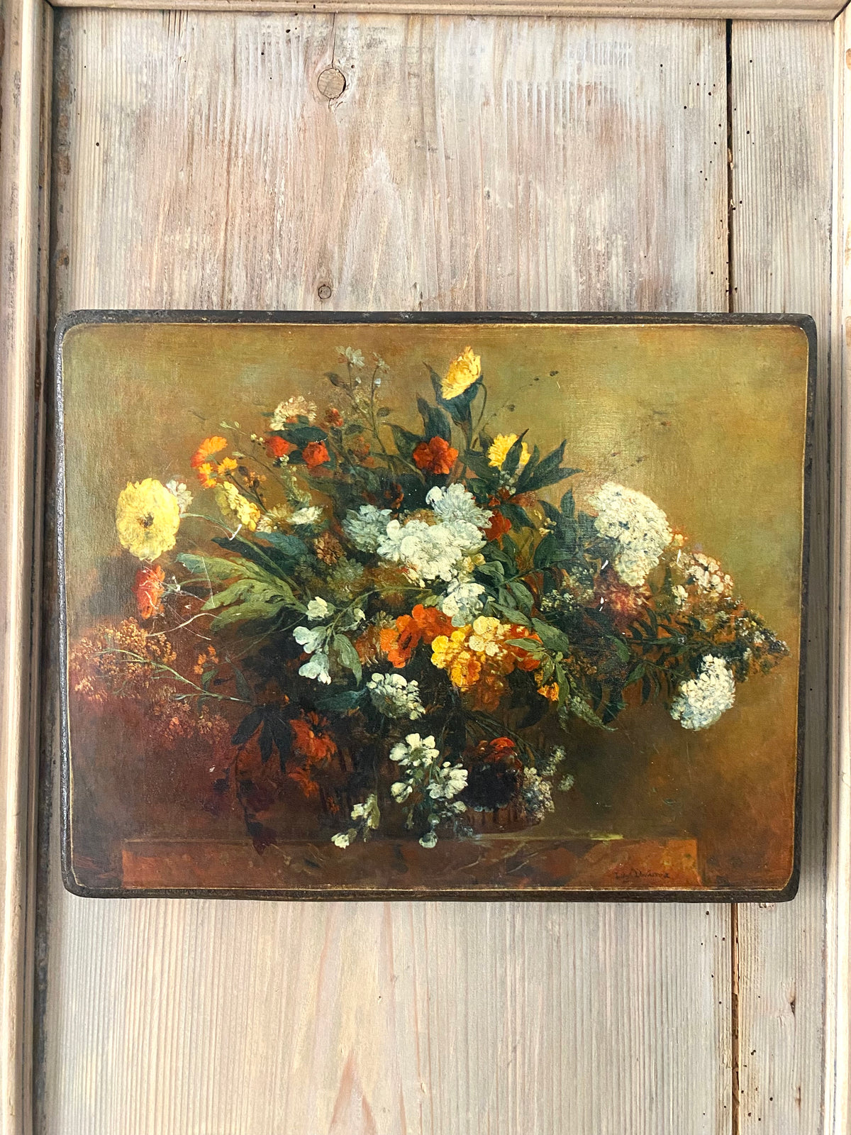 Tableau Bouquet d'après Delacroix, reproduction sur panneau vintage