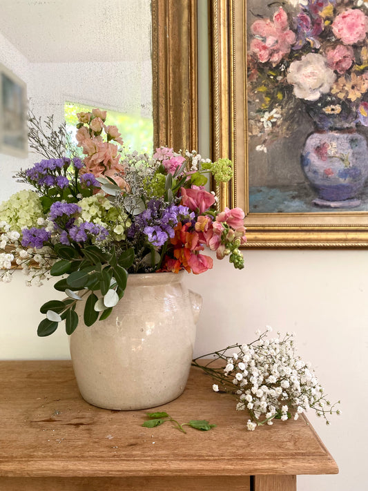 Pot à graisse ancien en grès crème vernissé