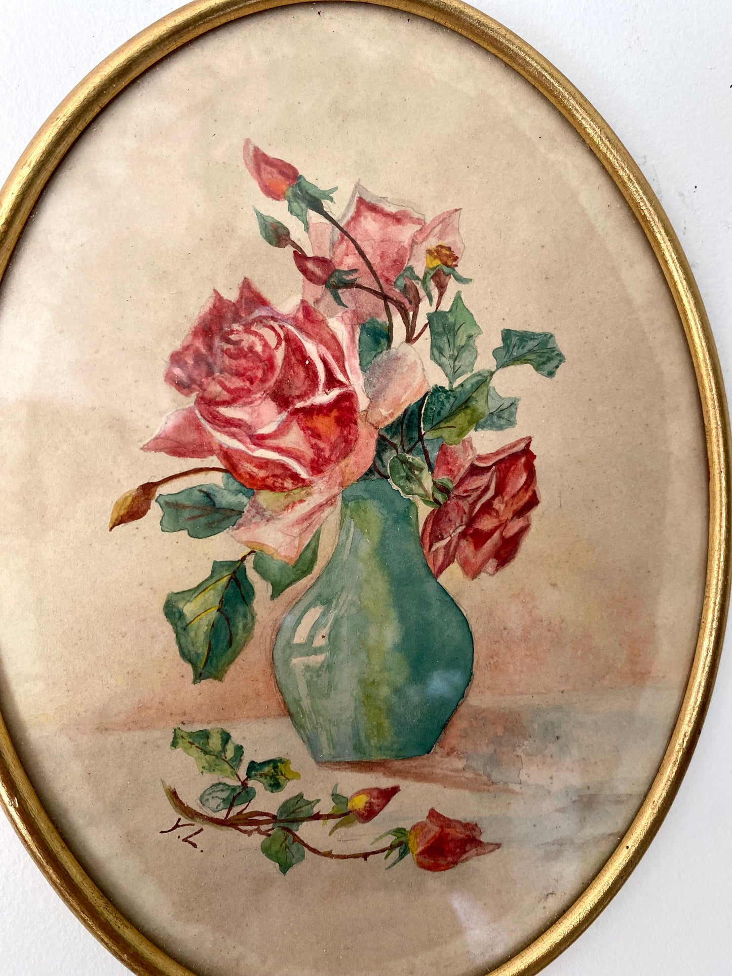 Aquarelle Originale de Roses - 1950