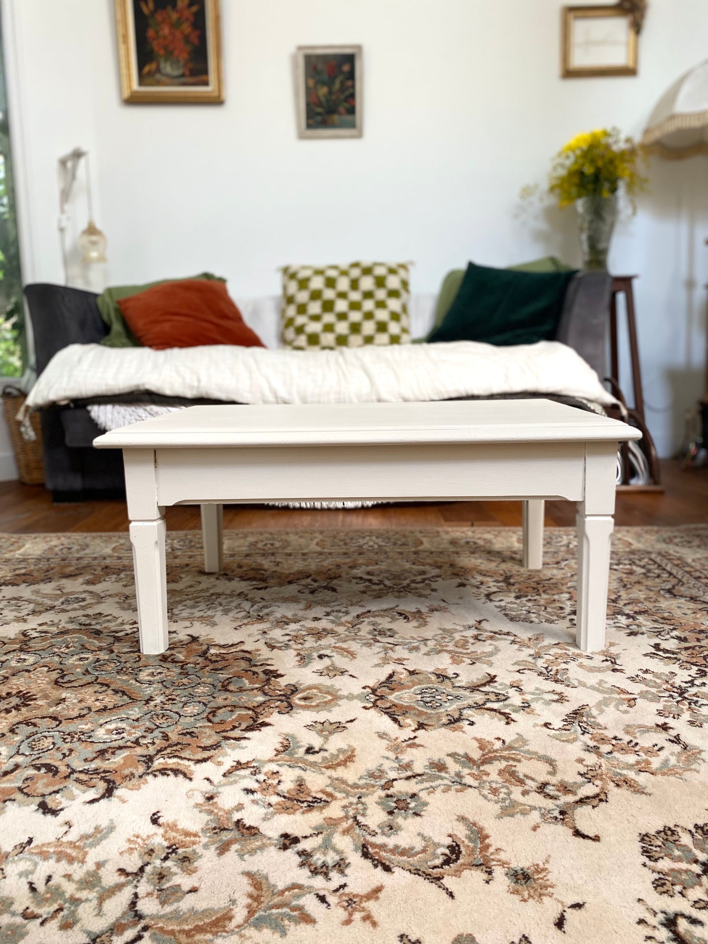 Table basse en bois ancien repeinte