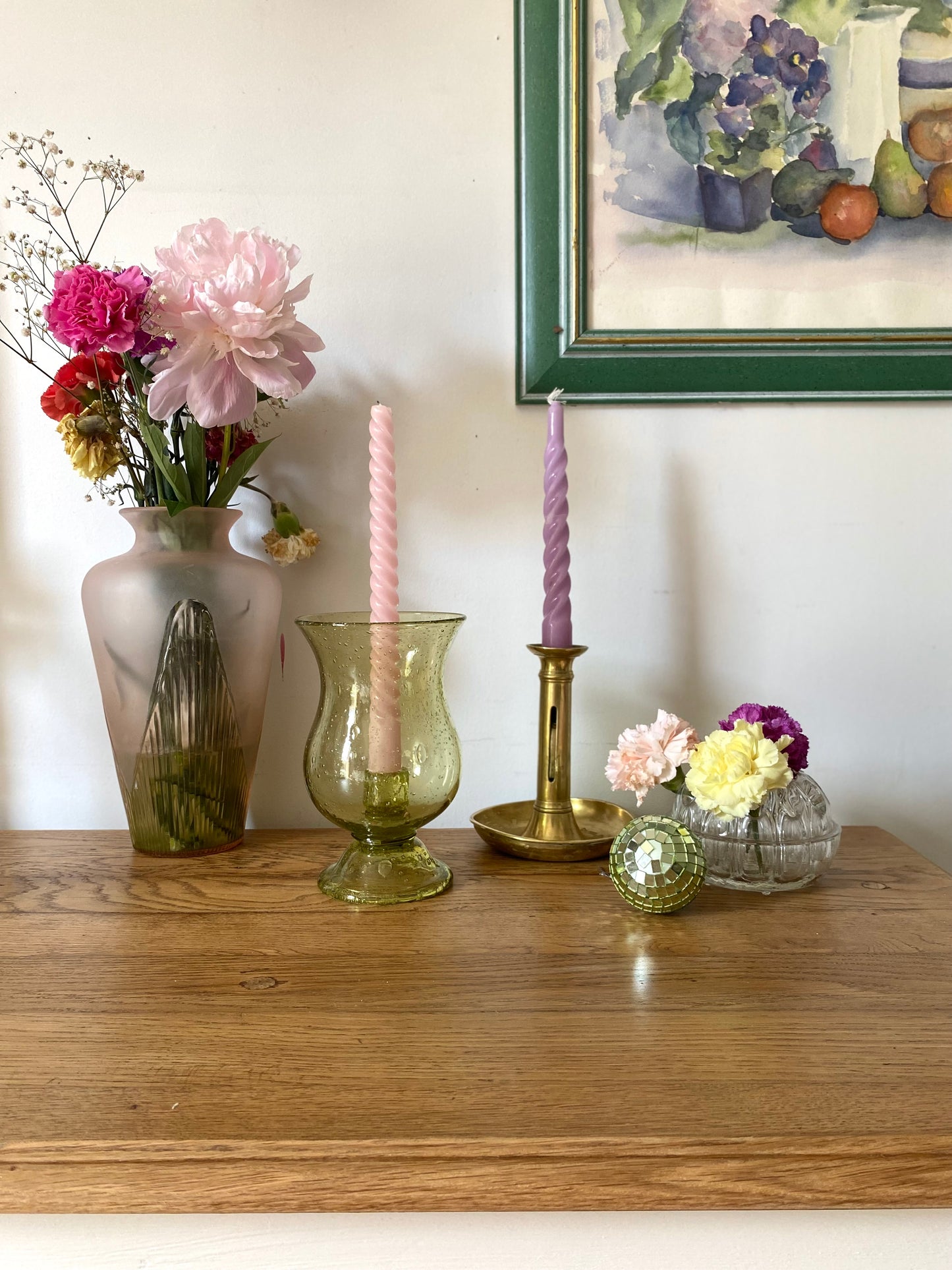 Bougeoir en verre bullé ancien