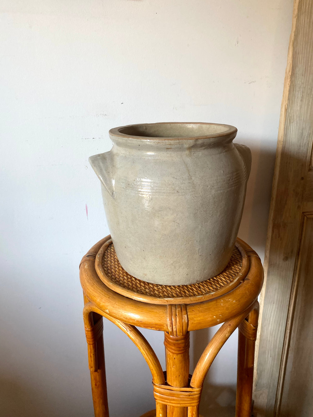 Pot à graisse en grès vernissé gris, deux anses