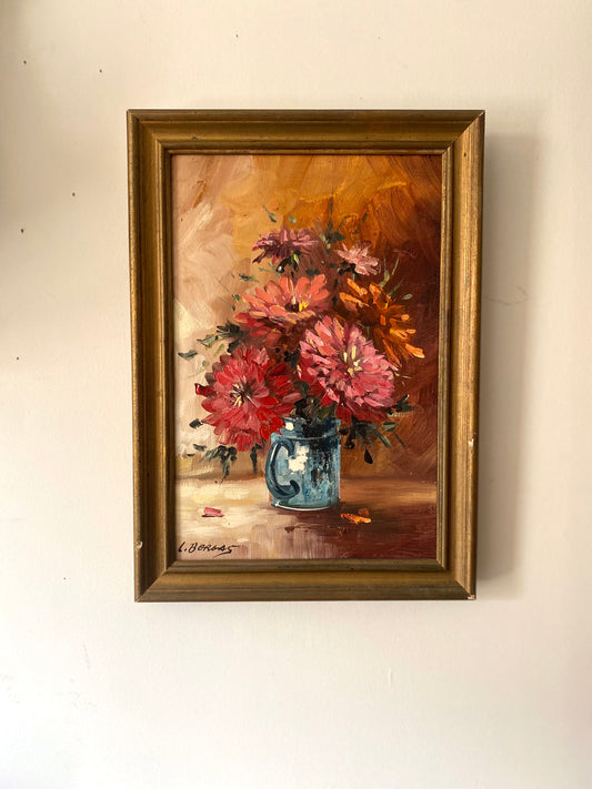 Tableau ancien bouquet de fleurs,
