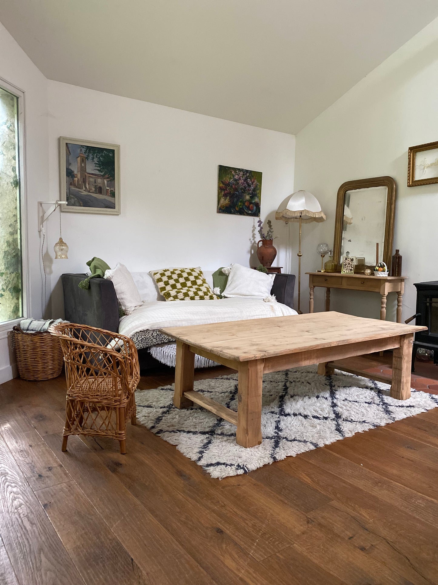 Table de ferme basse en bois ancien