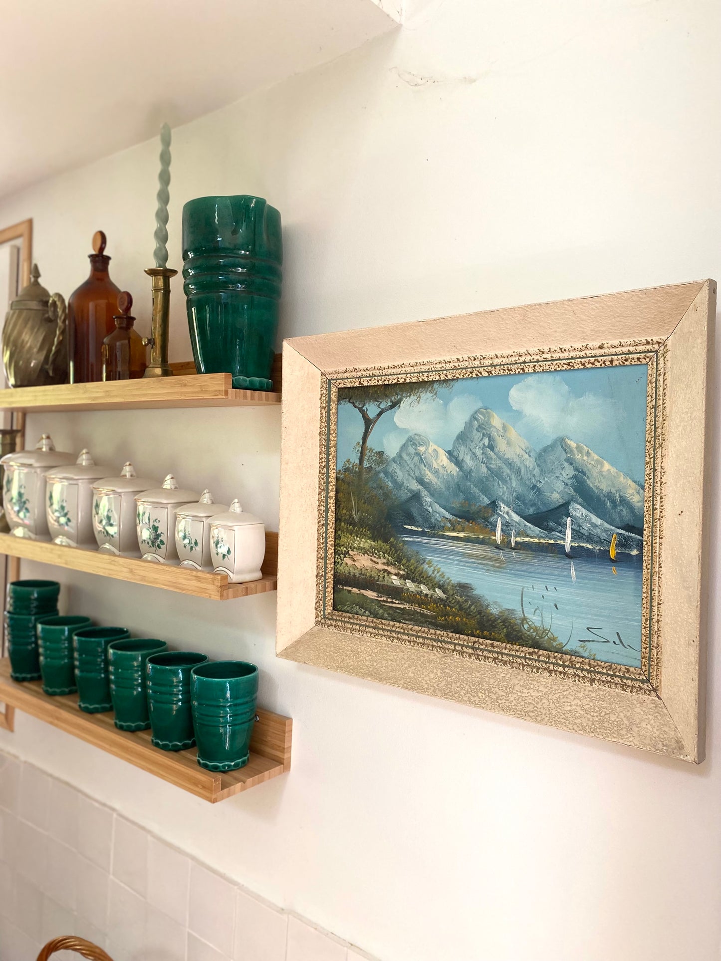 Huile sur toile Paysage de Montagne & Lac – Cadre Montparnasse – Années 60/70