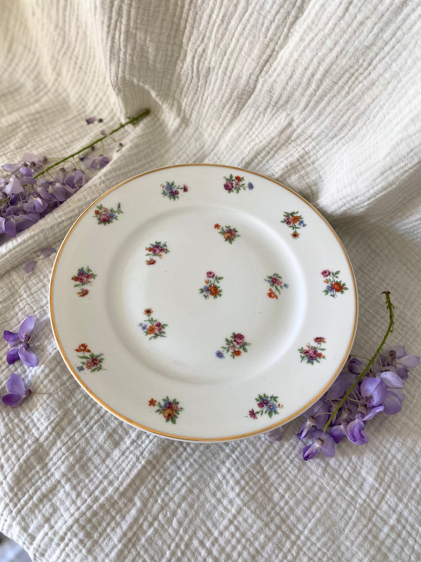 Élégant Compotier en Porcelaine de Limoges - Décor Floral & Or