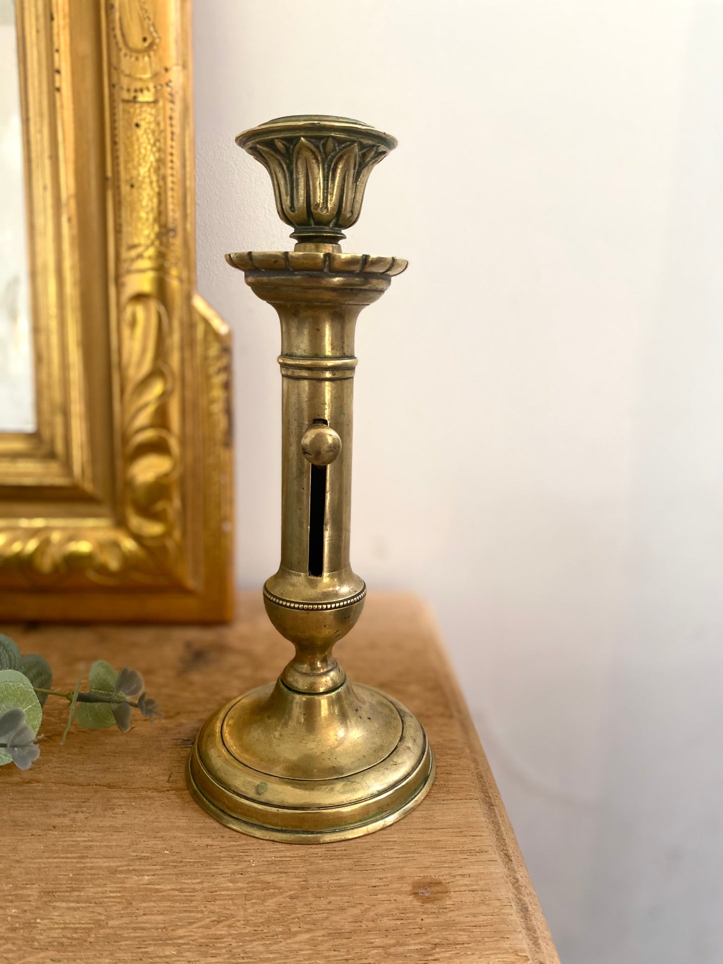 Rare Bougeoir Ancien en Laiton -  XIXème - Système Pousse-Bougie