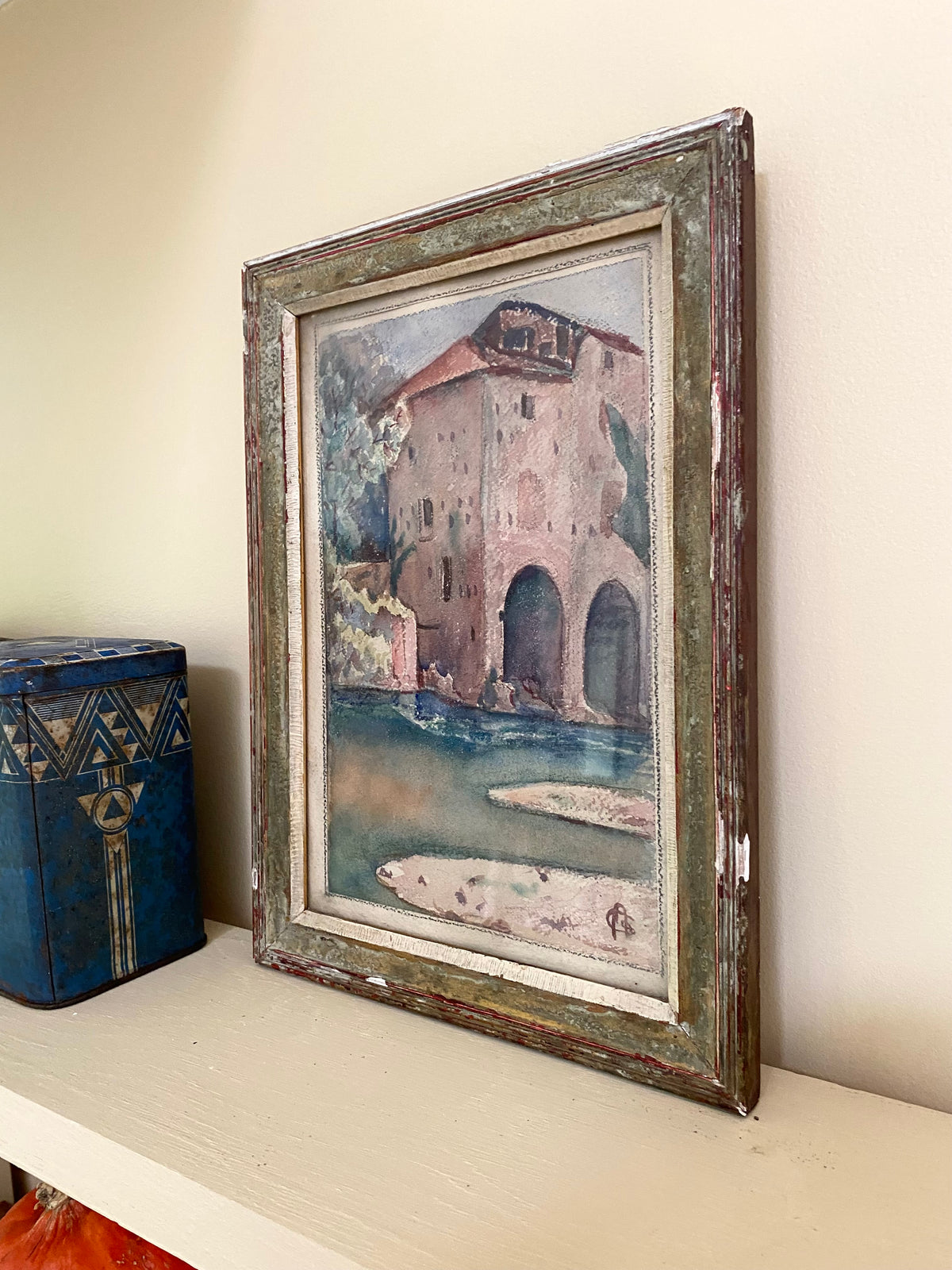 Aquarelle ancienne monogrammée, première moitié du XXe siècle