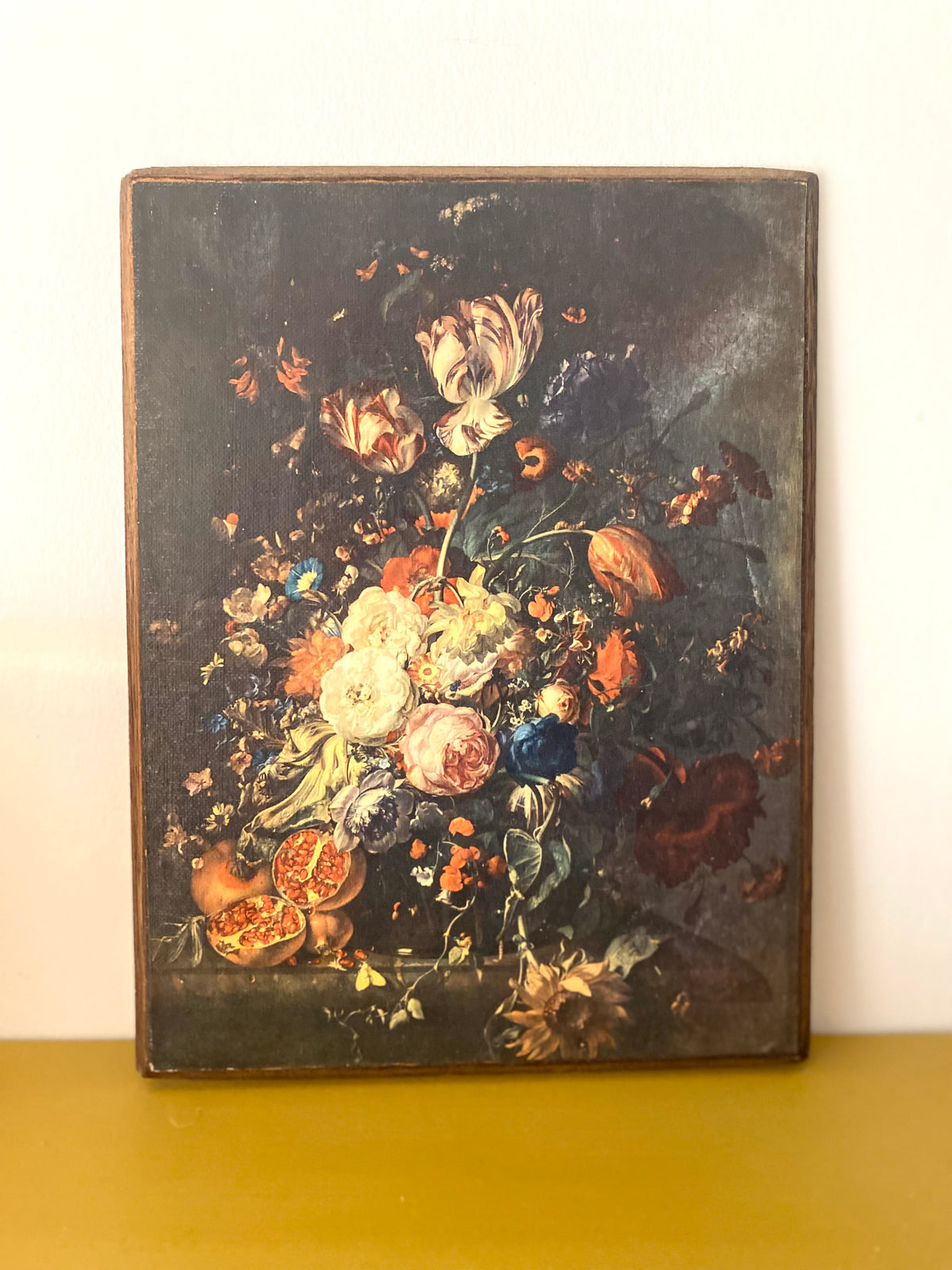 Tableau nature morte aux fleurs sur bois – années 70