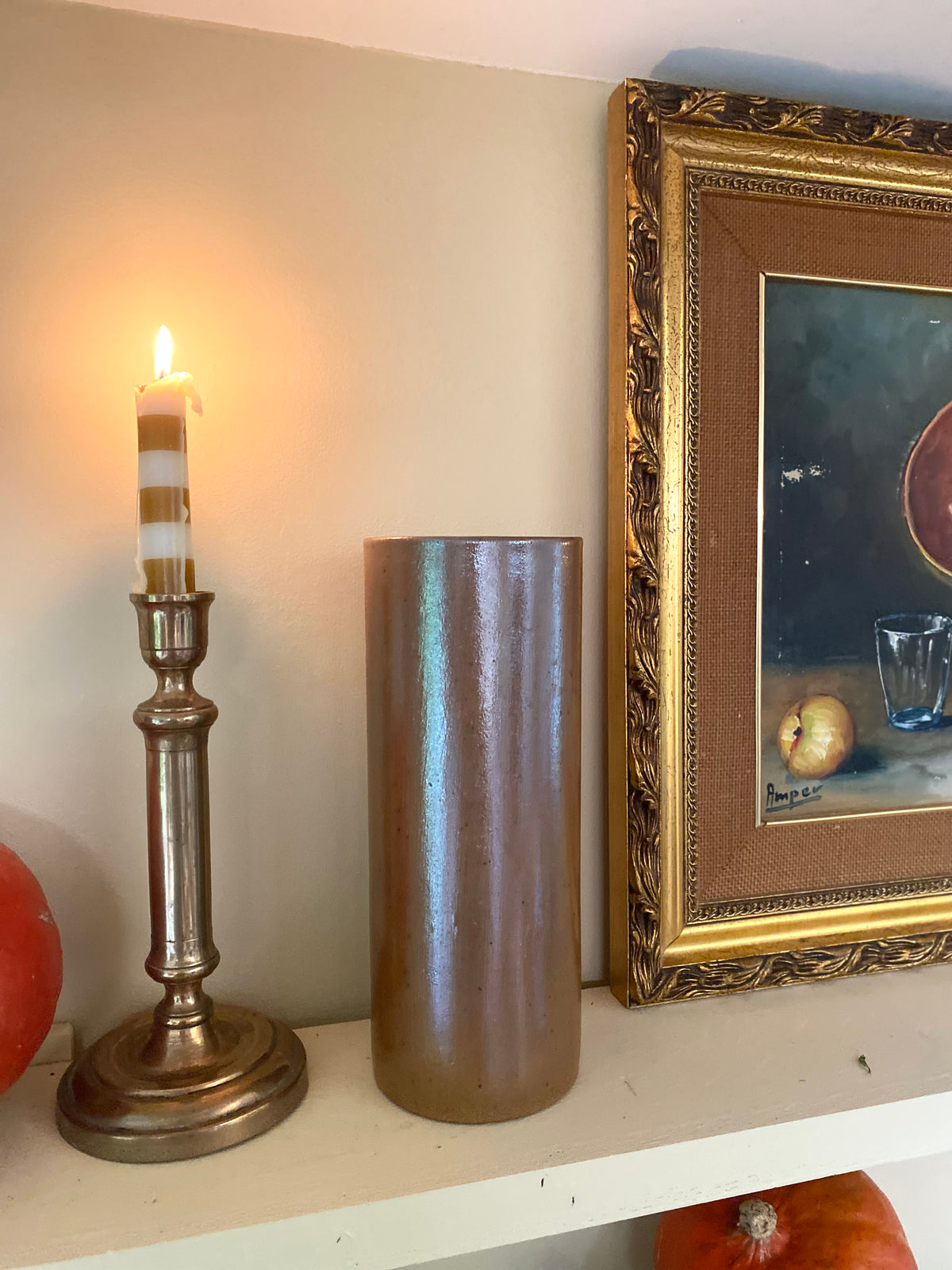 Grand vase cylindre en grès émaillé, 1970