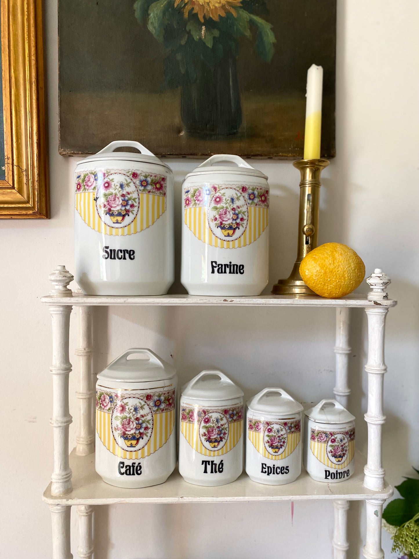 Rare Série de 6 Pots à Épices Anciens en Porcelaine EPIAG