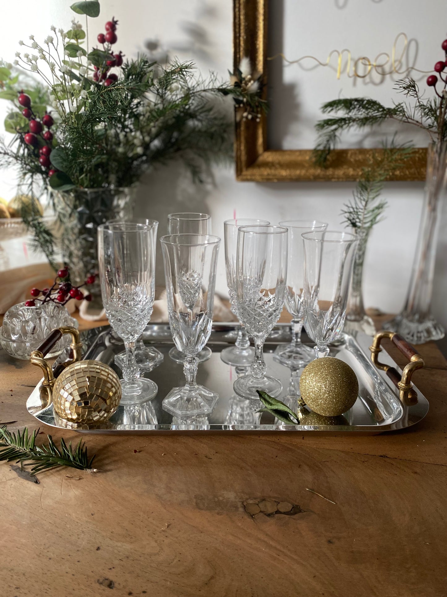 Flutes à champagne en cristal ancien