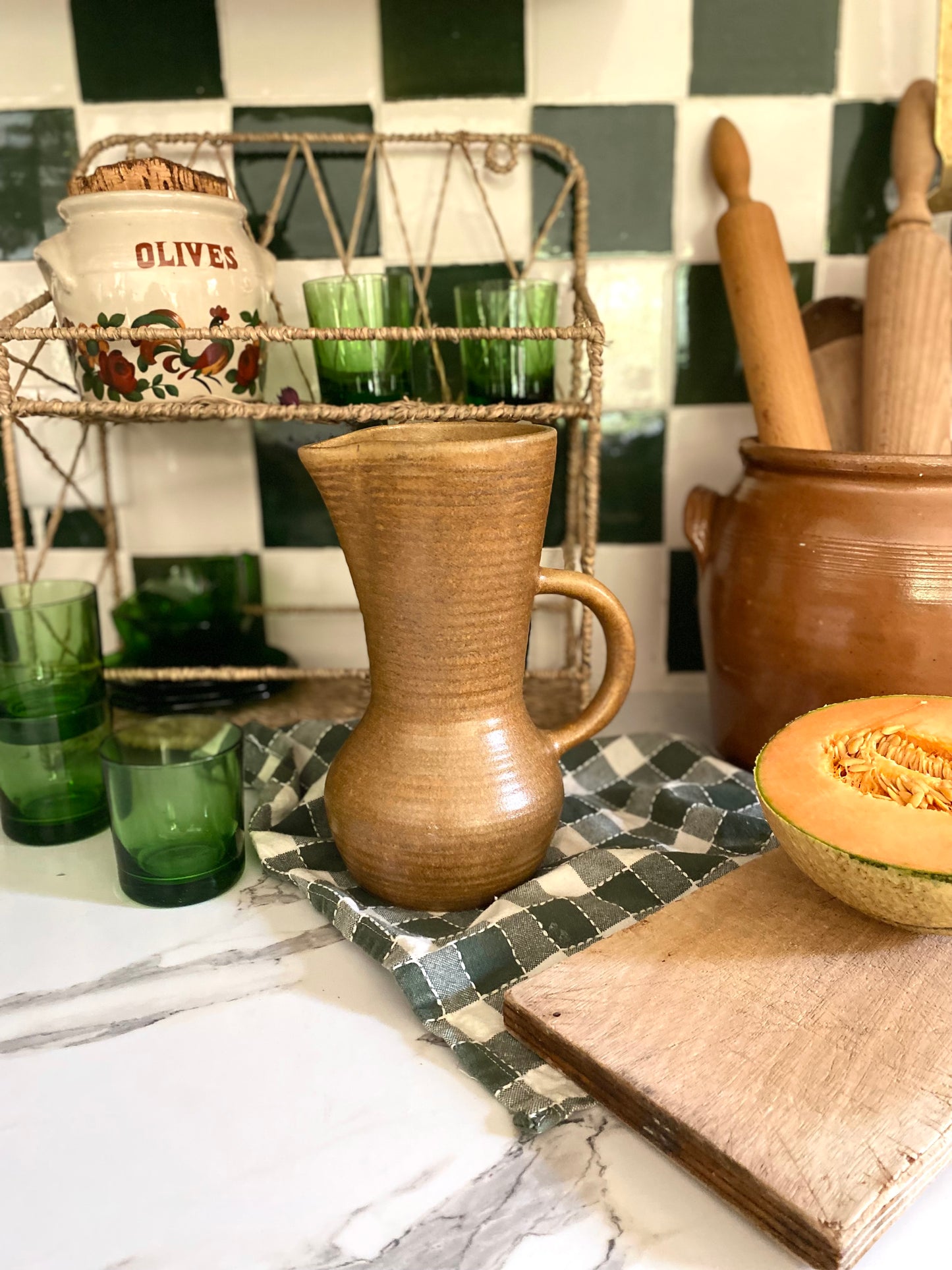 Pichet ancien en grès émaillé - Manufacture de Digoin