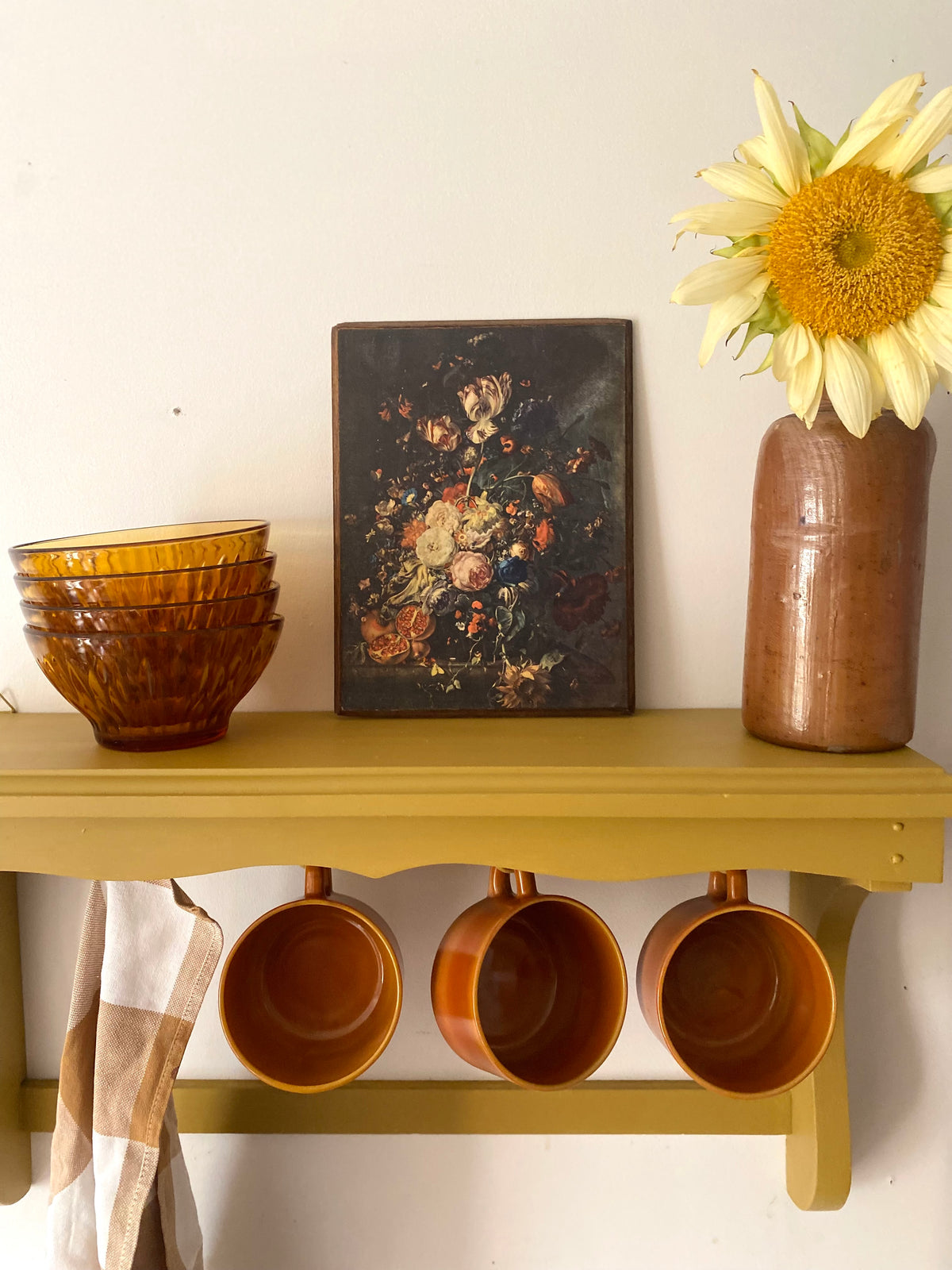 Tableau nature morte aux fleurs sur bois – années 70