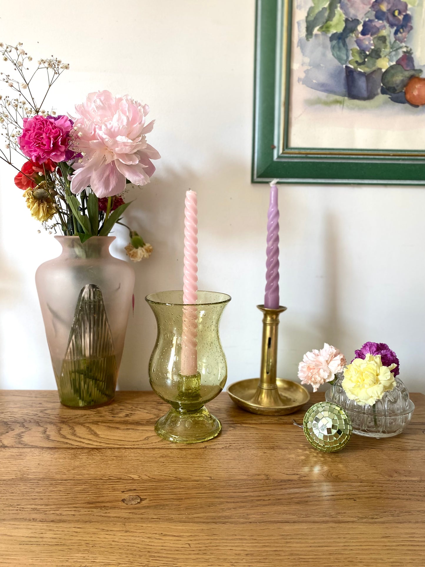 Bougeoir en verre bullé ancien